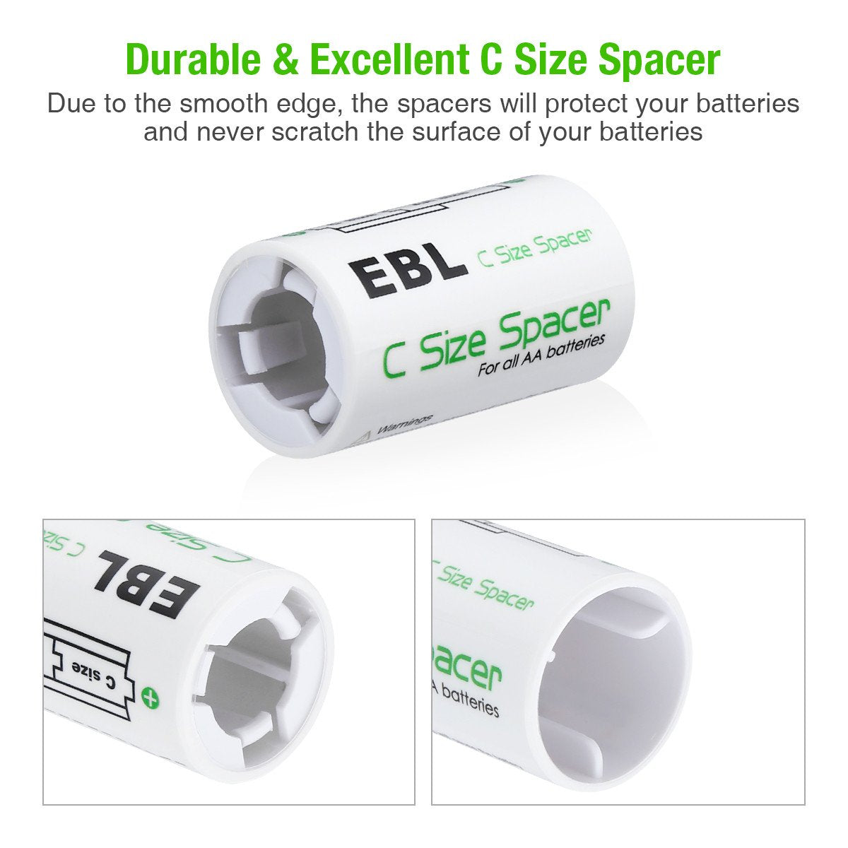 Ebl C Size Battery Adapters, Aa To C Size Battery Spacer Converter Case Use With Rechargeable Aa Battery Cells   4 Pack