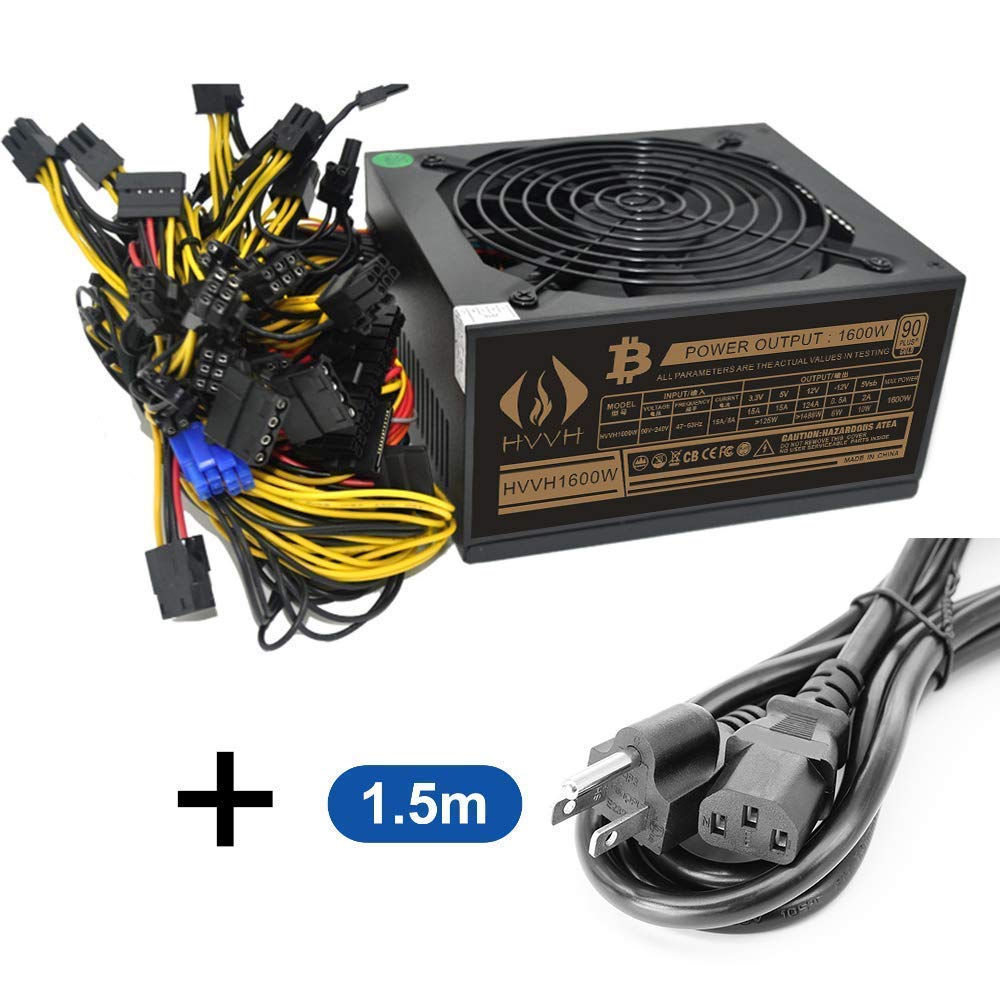 Hvvh 20+4 Pin Silent Noise Reduction Miner/Pc Gpu Atx 1600W Power Supply 87 Plus Gold Designed For Us Voltage 110V 1600W Mining