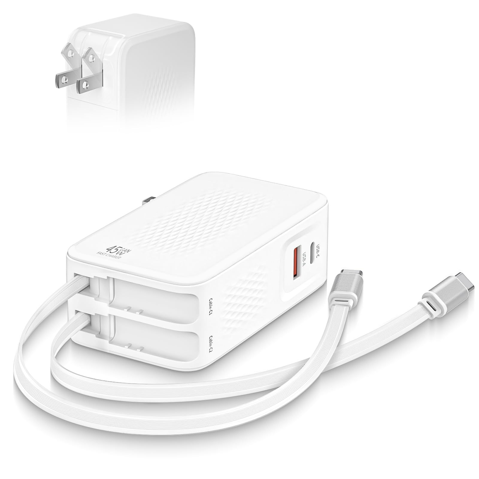 [Apple MFi Certified]45W Retractable iPhone 17 Charger Fast Charging, 4 in 1 Foldable Apple Charging Block Retractable Charger D
