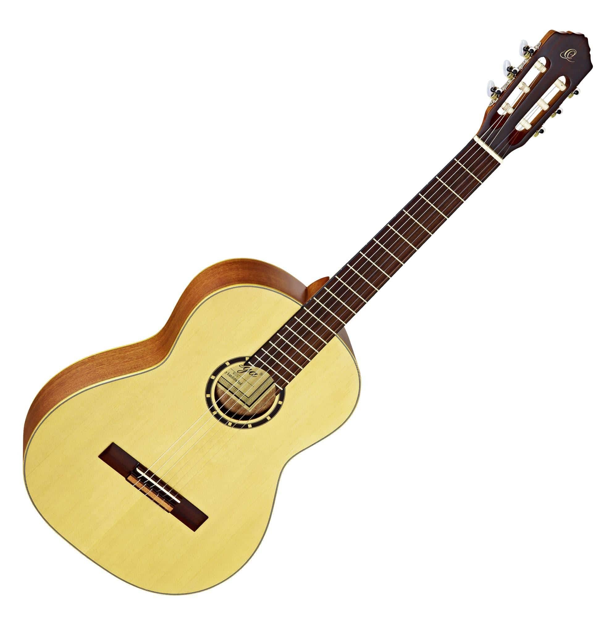 Ortega Guitars 6 String Family Series Full Size Nylon Classical Guitar w/Bag, Right, Spruce Top-Natural-Satin, (R121)