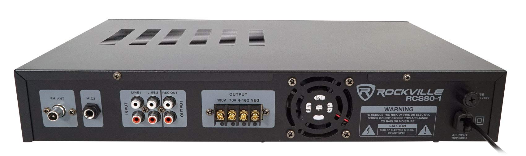 Rockville Rcs80-1 60 Watt 70V Commercial Amplifier, Bluetooth, 2 Mic Inputs Perfect For Restaurants, Bars, Caf  S, Schools, Conf