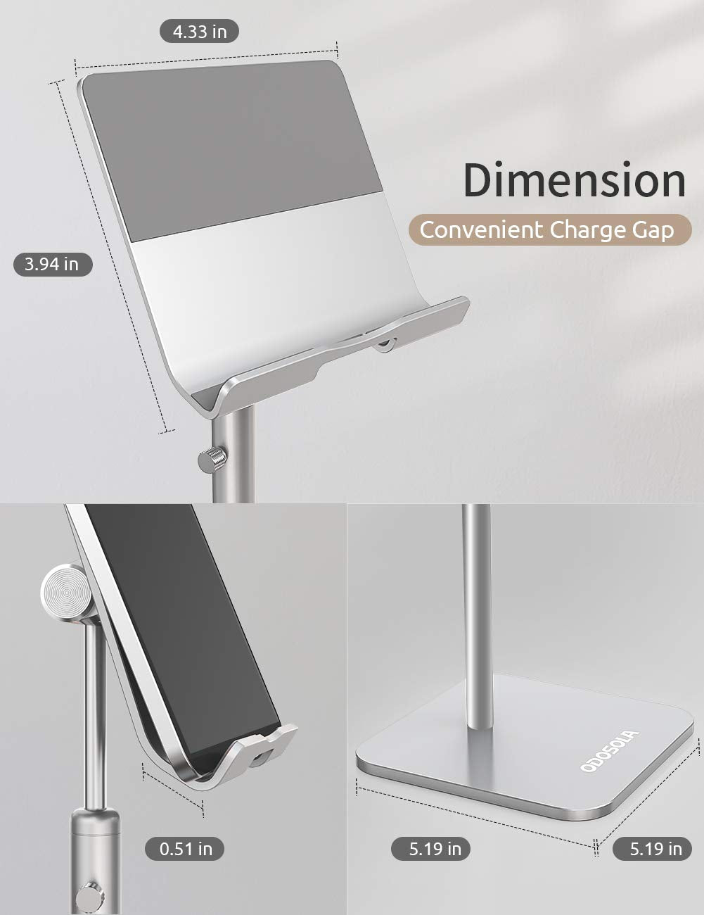 Odosola Tablet Stand Height Angle Adjustable, Eye Level Desktop Ipad Stands Tablet Holder For Home Office, Cradle Dock For Ipad