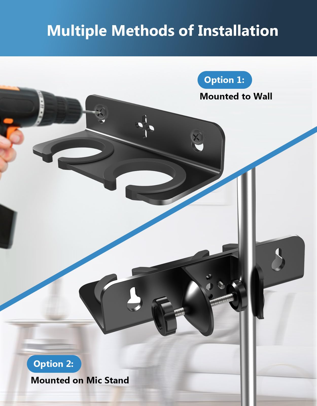 ?Latest Model? Clamp-On Multi Microphone Holder For Mic Stand And Wall Mounted Holds Up To 2 Handheld Dynamic Clamp Mic Clip, Id