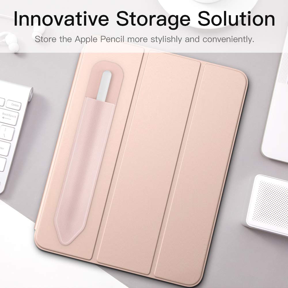 MoKo Pencil Holder Sticker Fit Apple Pencil Pro, Apple Pencil (USB C), Apple Pencil 1st/2nd Generation, Elastic Pencil Pocket Pouch Adhesive Sleeve Attached to iPad Case for Stylus Pens,Rose Gold