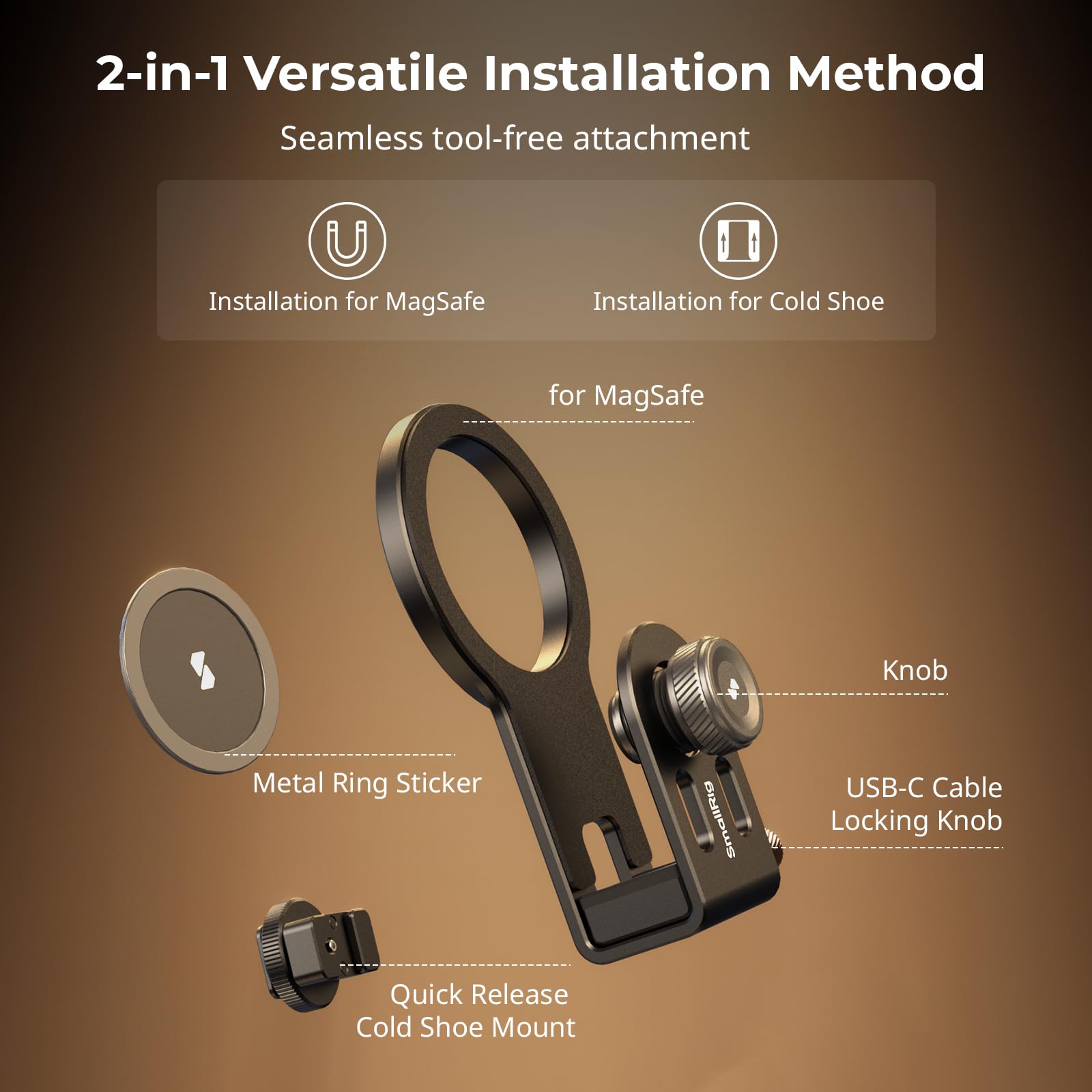 Smallrig Ssd Holder 2-In-1 Ssd Mount Bracket For Magsafe With Cold Shoe Cable Clamp, Compatible With 0.3-0.6In Thick Ssds For Sa