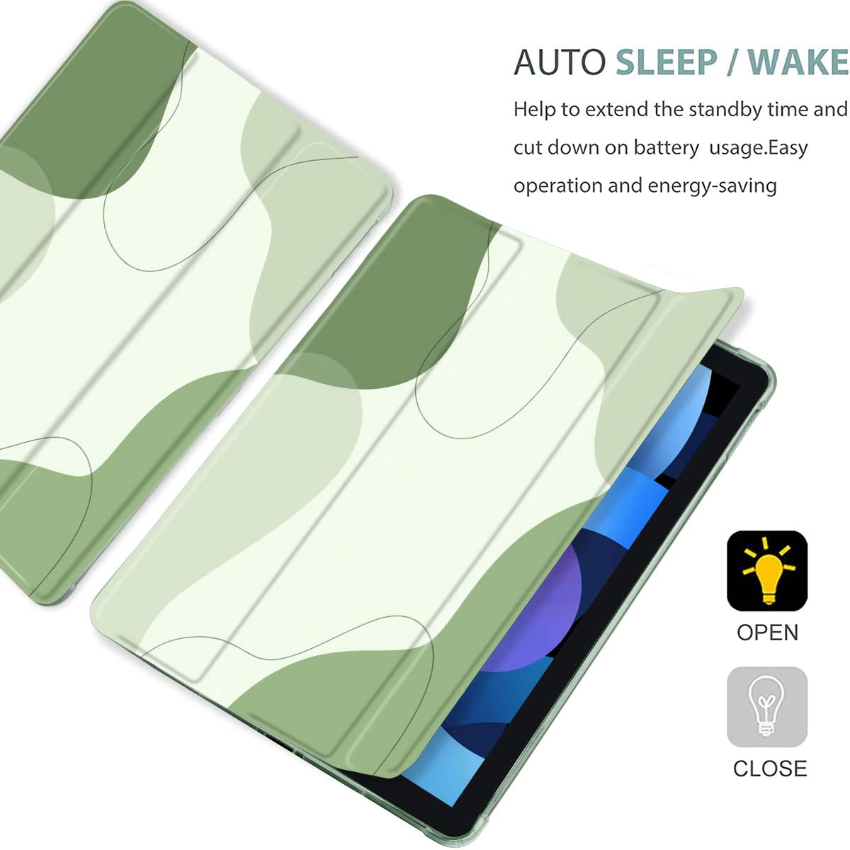 Maycari Abstract Line Art Sage Green Case For Ipad 9.7 Inch 2017/2018 With Pencil Holder, Aesthetic Ipad 5Th/6Th Generation Prot