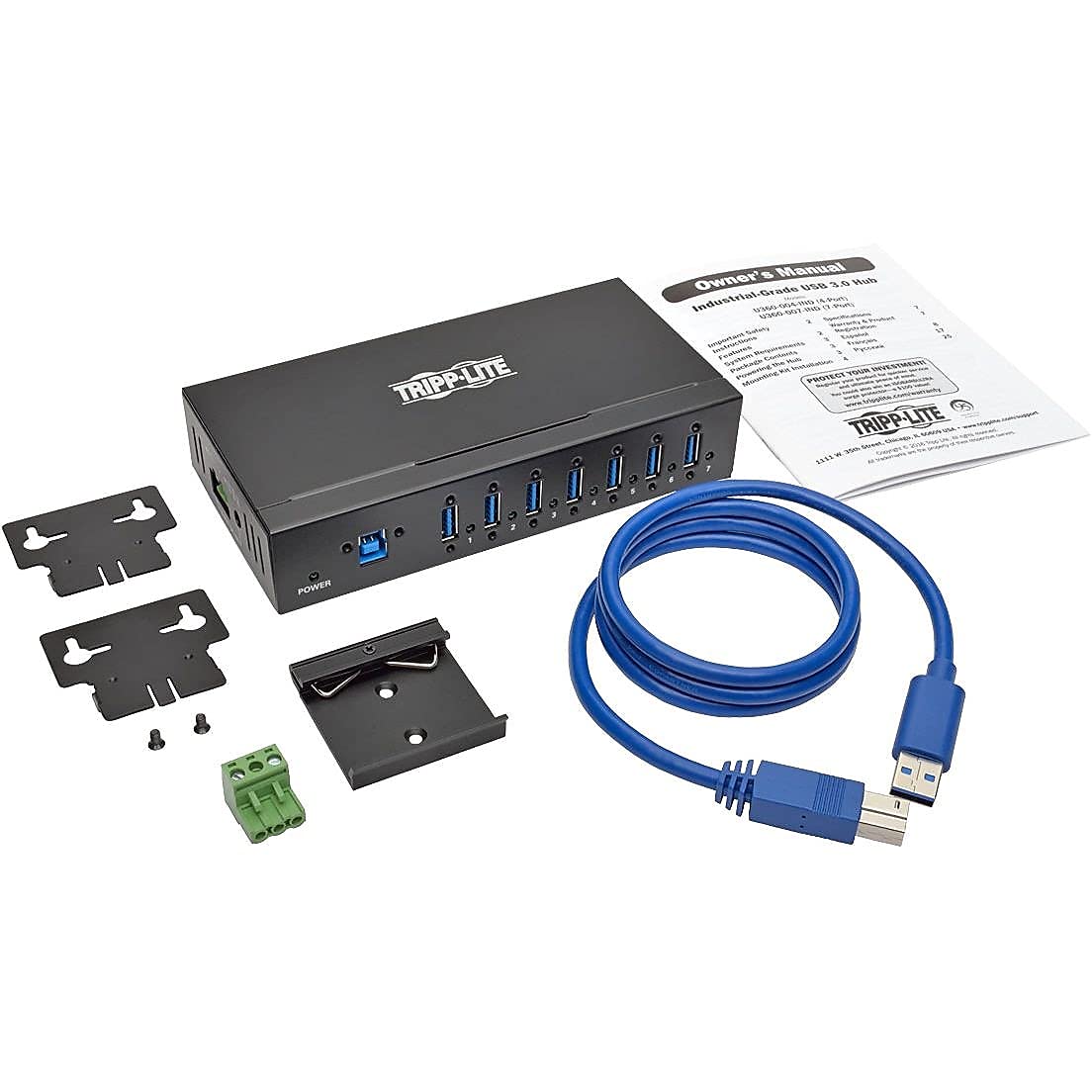 Tripp Lite 7Port Industrial USBA 3.0 SuperSpeed Hub with 15KV ESD Immunity, Metal Case, Mountable, USB TypeA (U360007IND), 