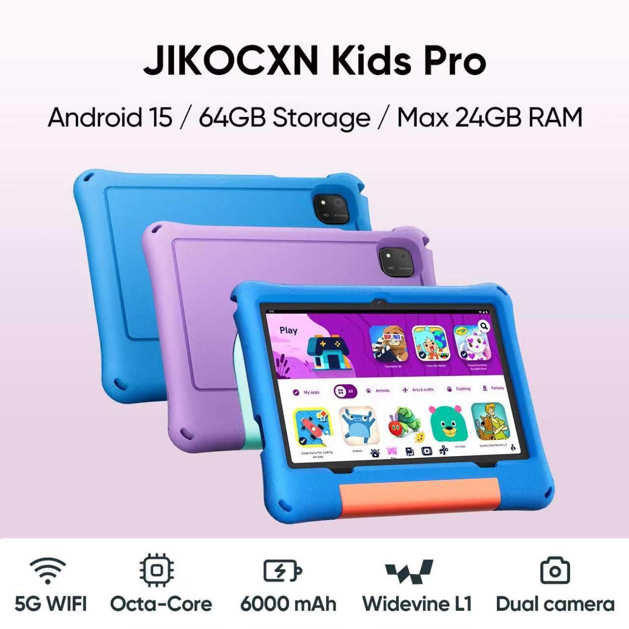Jikocxn Kids Tablet, Android 15 Tablet For Kids 10 Inch Octa-Core With Case, 24Gb Ram 64Gb Rom 1Tb Tf Card Expandable For Toddle