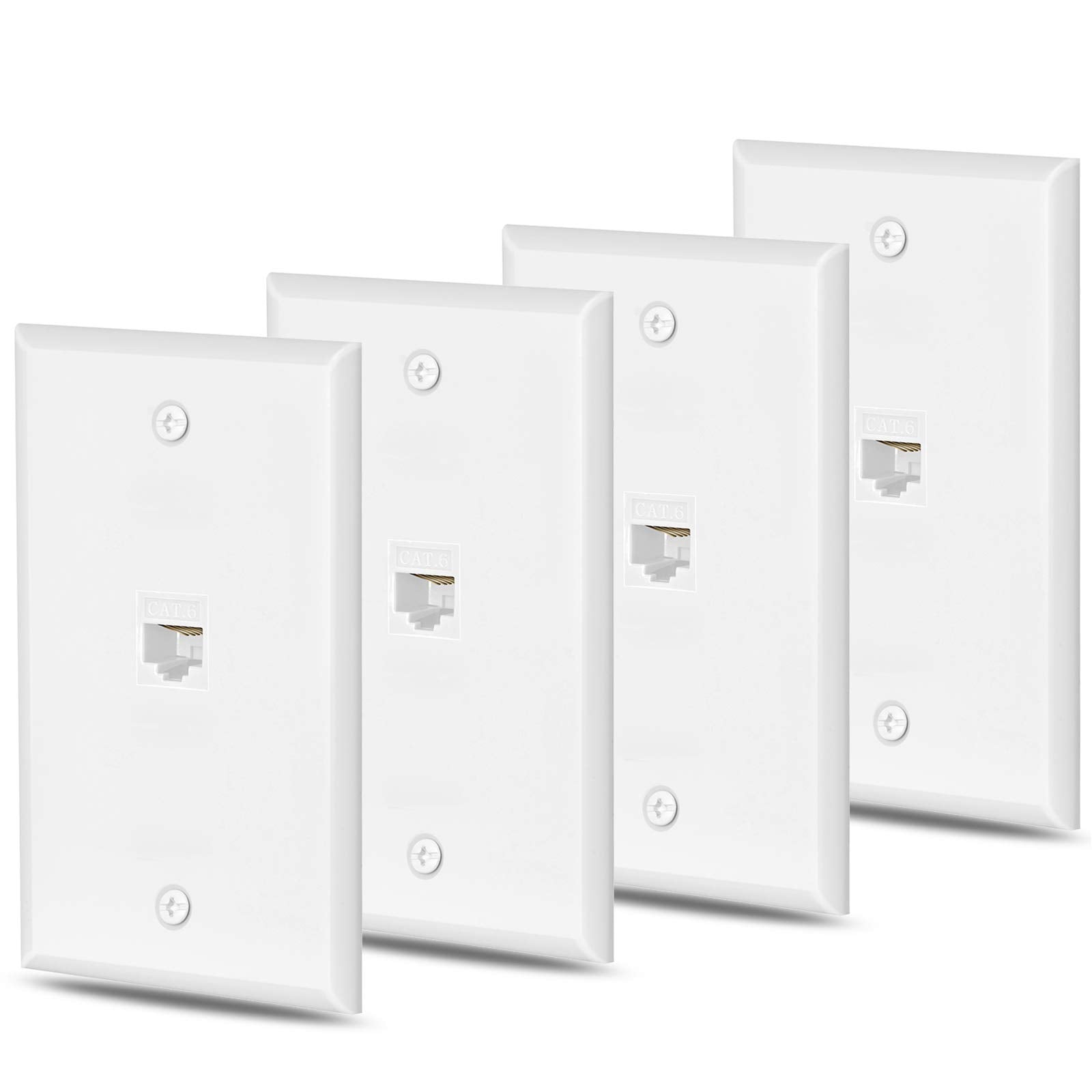 Huahenght Cat6 Ethernet Wall Plate Outlet 1 Port Rj45 Network Female To Female Keystone Wall Coupler Jack Plate (1 Cat6 4 Packs,