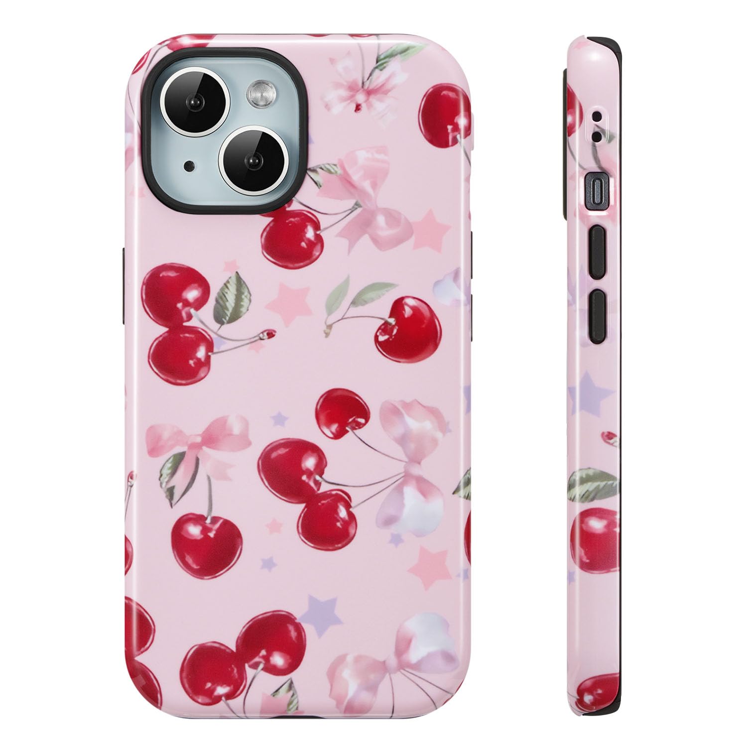 QLTYPRI Case for iPhone 11, Aesthetic Cute Pink Cherry Bow Phone Case for Girls Women, Protective Hybrid 2-Layer Hard Shell Sili
