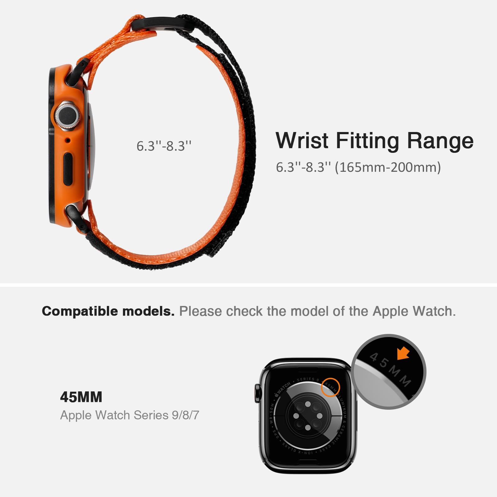 Rugged Case With Band For Apple Watch Series 9/8/7 Band 45Mm, Hook And Loop Nylon Sport Strap With Case For Iwatch Men(Orange)