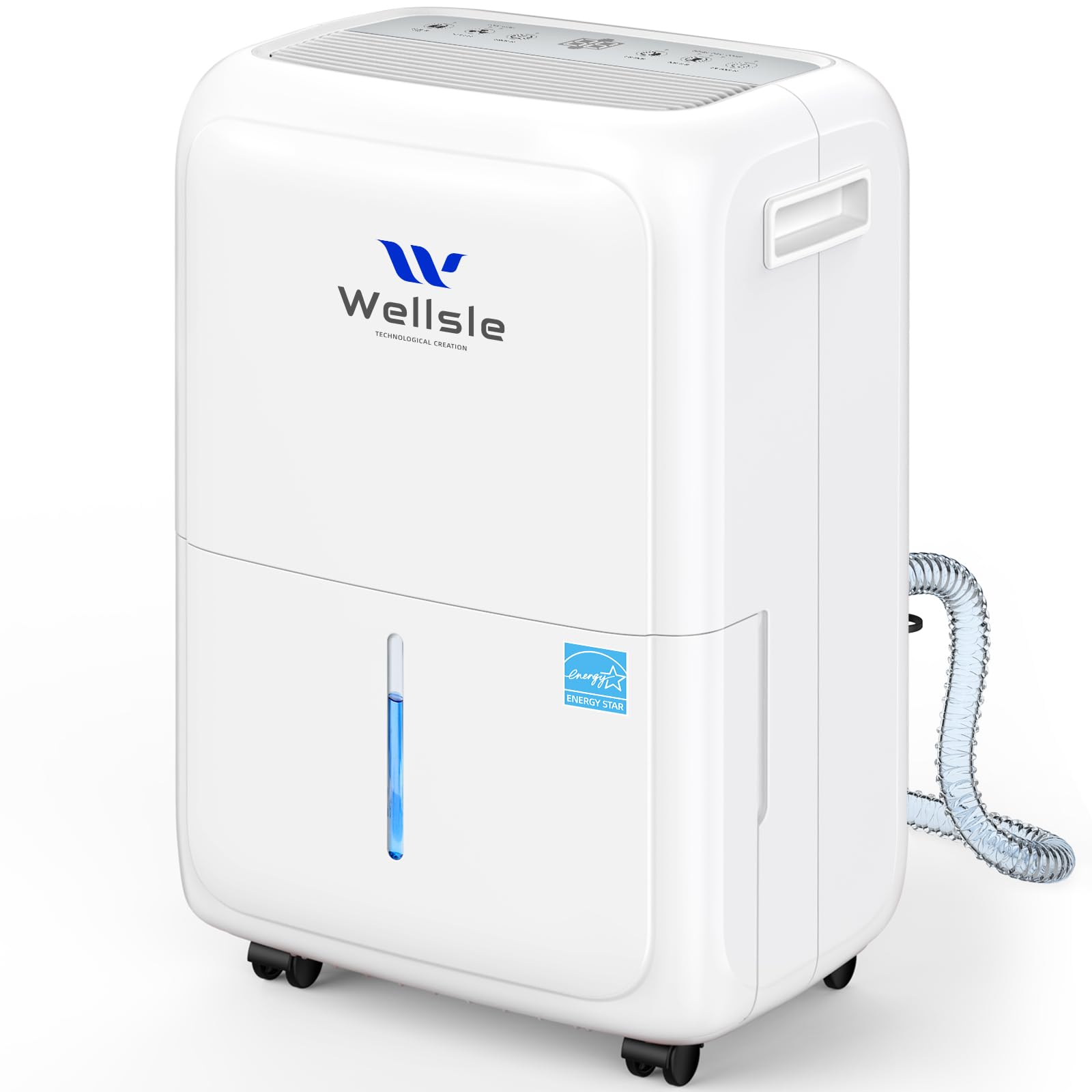 Wellsle Energy Star Certified 52 Pint Dehumidifier for Home and Basement, Portable Dehumidifier with Drain Hose and 1.59 Gal Wat