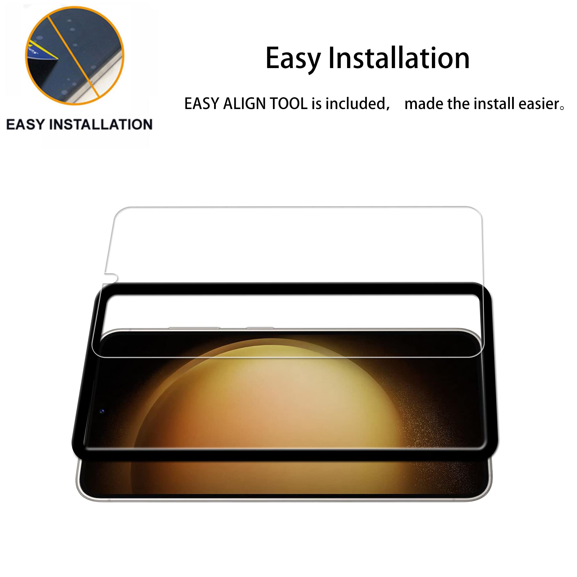 Hkkais Easy Alignment Frame Designed For Samsung Galaxy S23 5G Tempered Glass Screen Protector 2 Pack Camera Lens Protector Film