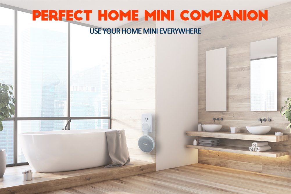 Amortek Outlet Wall Mount Holder For Google Home Mini (1St & 2Nd Genernation), A Space Saving Accessories For Google Nest Mini Speaker (White)