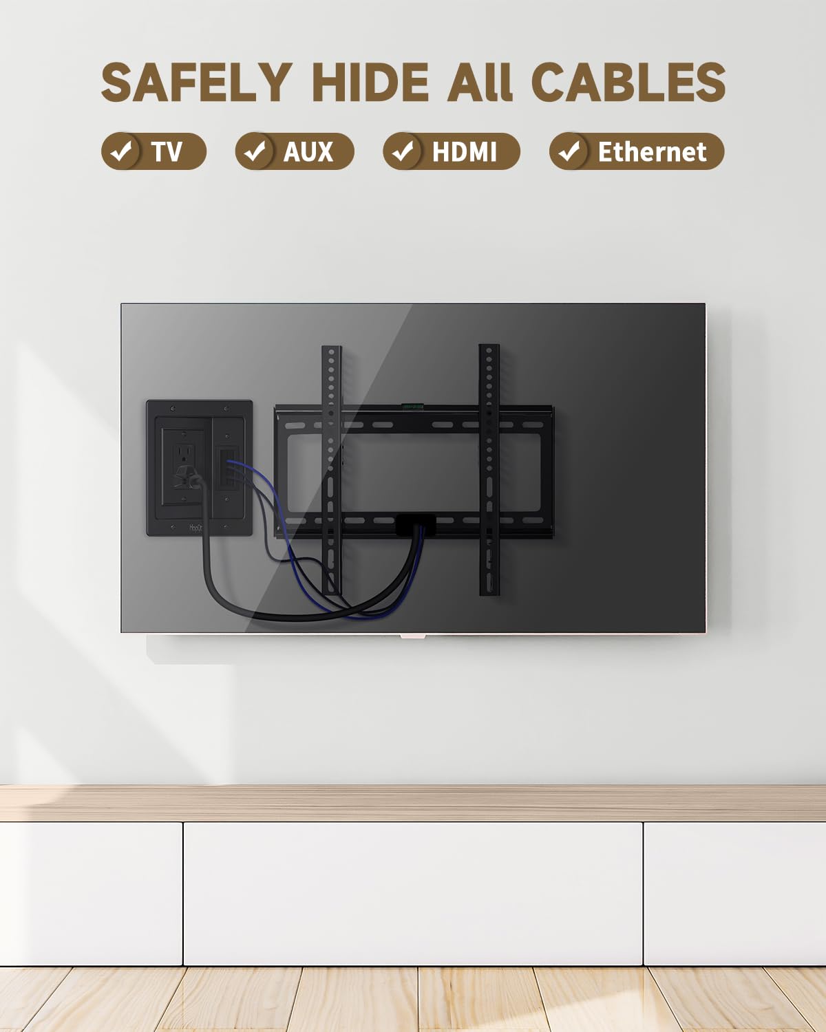 Hapythda In Wall Cable Management Kit For Tv, Recessed Outlet For Tv Power, Brush Wall Plate Cable Pass Through Low Voltage Cabl