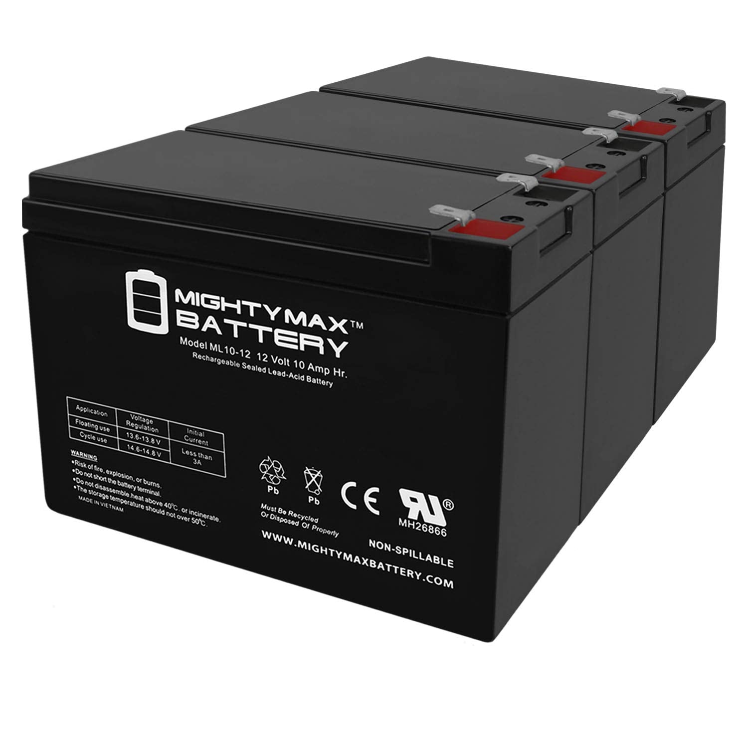 Mighty Max Battery ML10-12 - 12 VOLT 10 AH SLA BATTERY - PACK OF 3