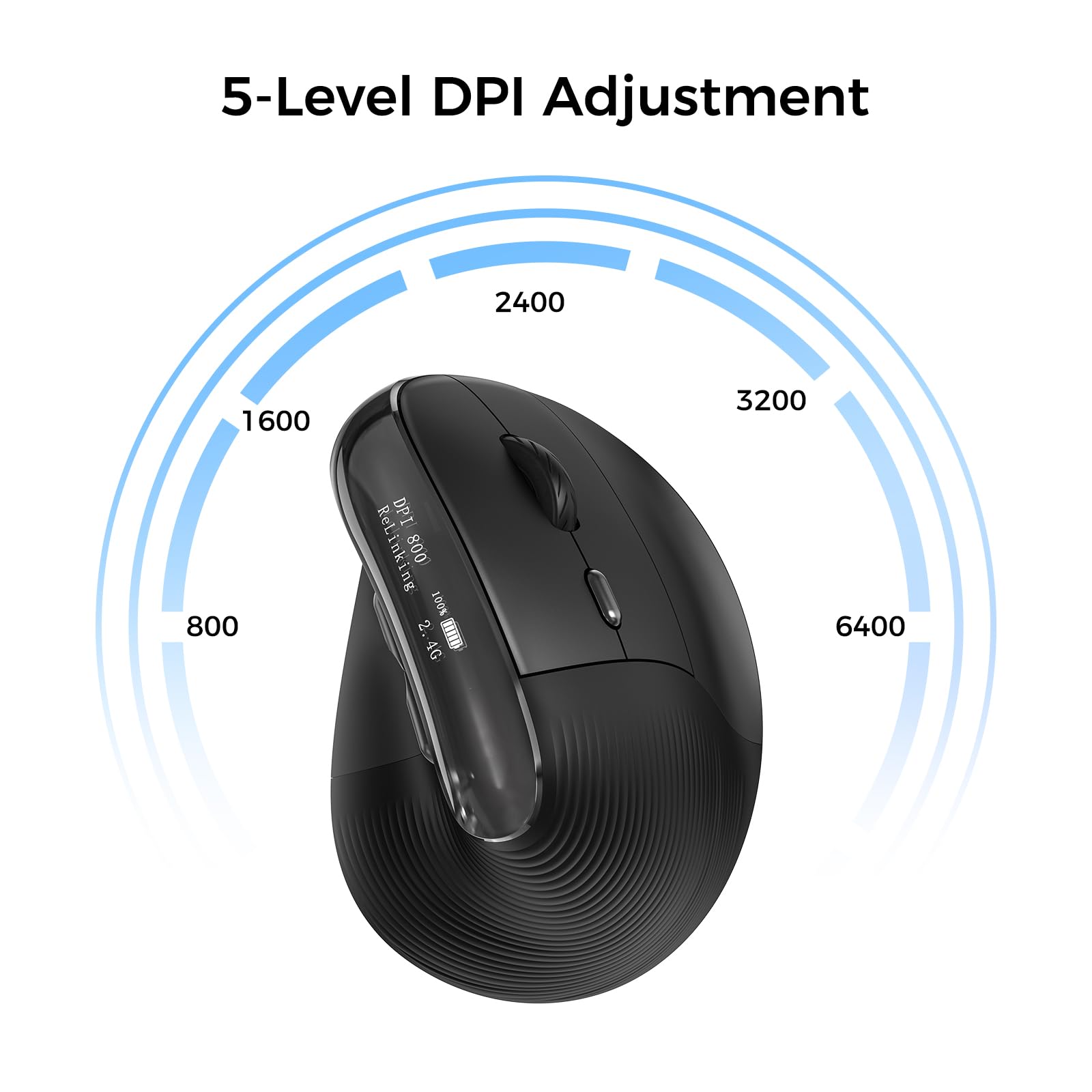Kysona Ergonomic Mouse With Oled Screen, Rechargeable Vertical Ergo Wireless Mice, Quiet Click, Bluetooth & 2.4G, 5 Adijustable
