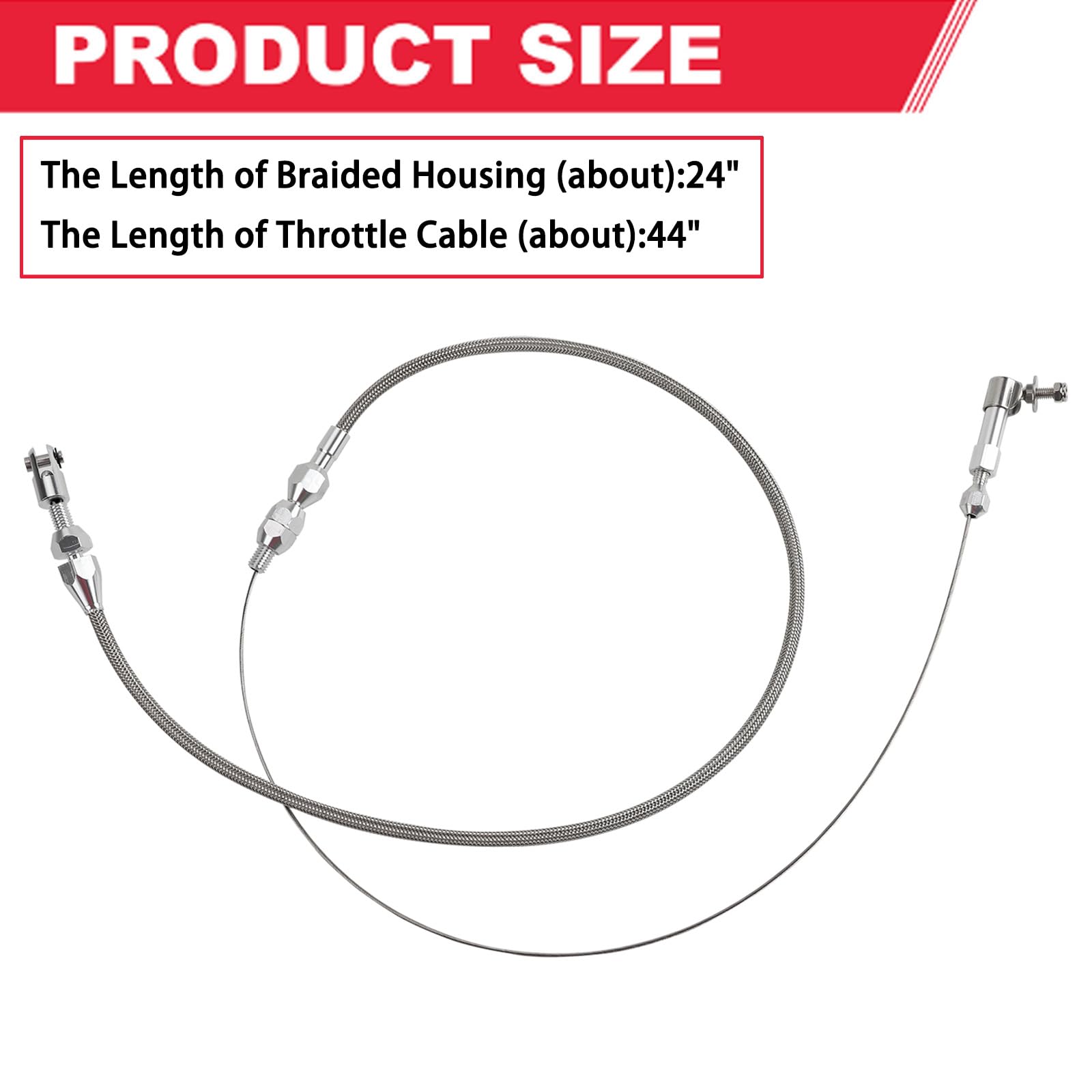 24'' Hi-Tech Universal Throttle Cable Kit Braided Stainless Steel With Aluminum Fittings Ferrules, Replacement Accelerator Cable