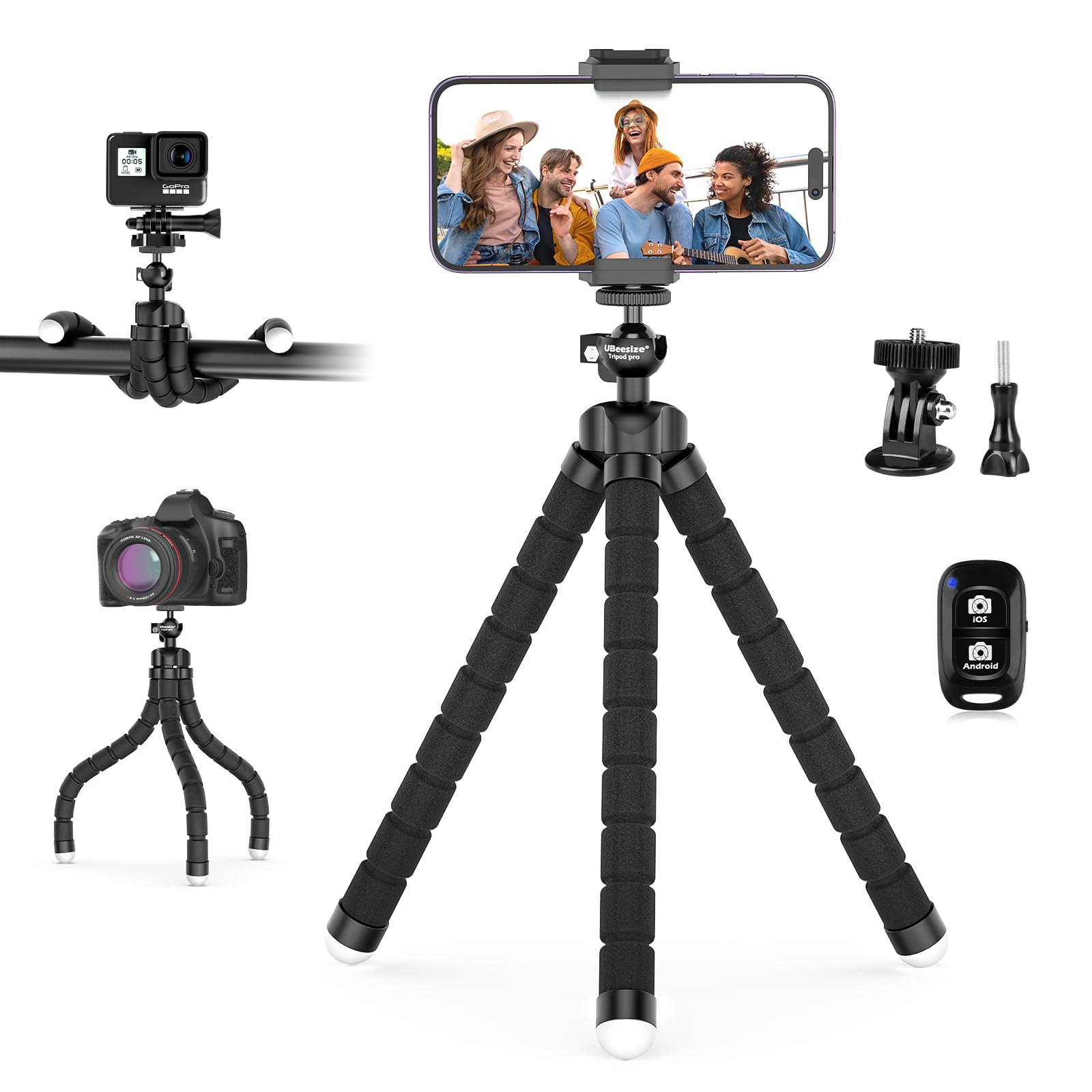 Ubeesize Flexible Mini Phone Tripod, Portable And Adjustable Camera Stand Holder With Wireless Remote And Universal Clip, Compat