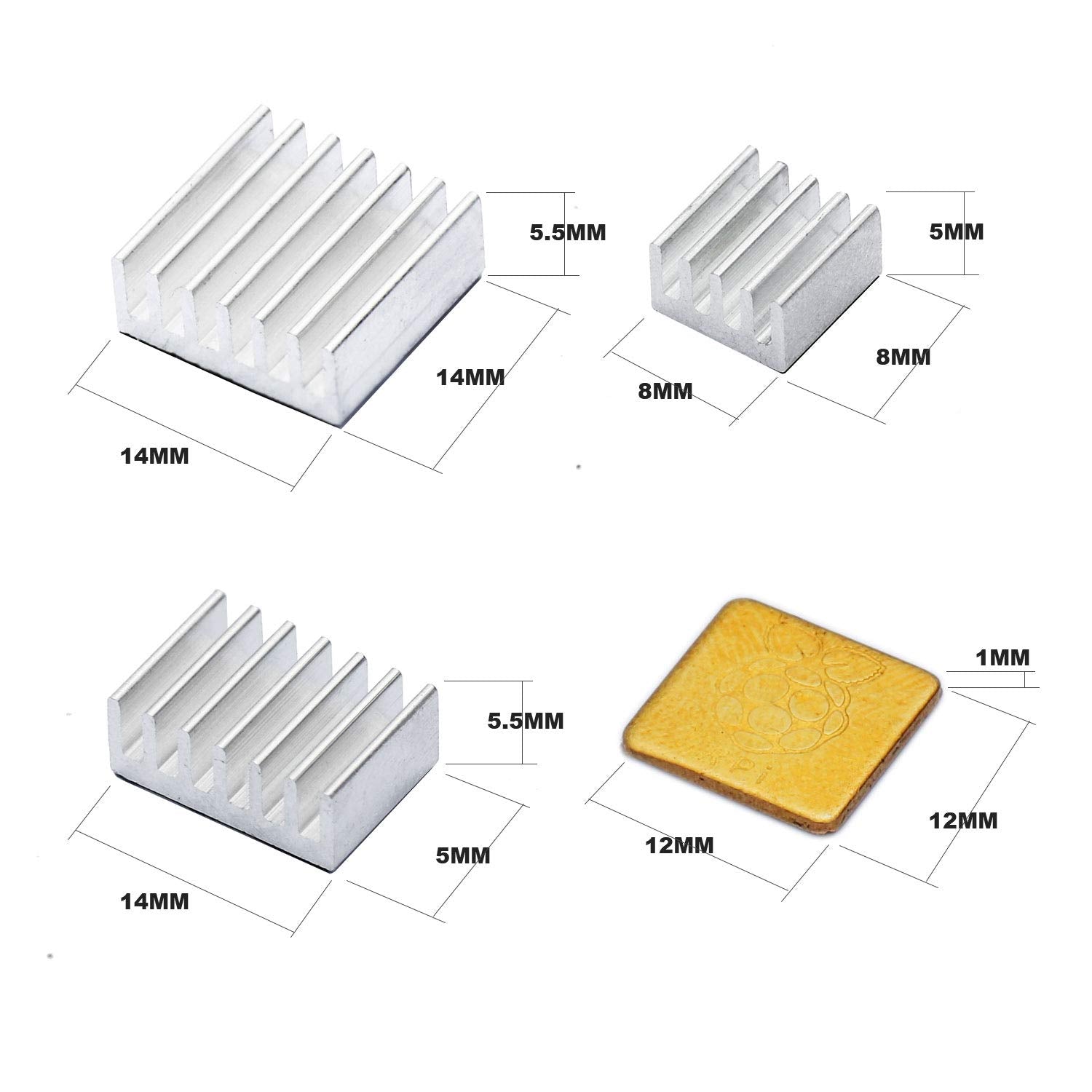 30 Pcs Raspberry Pi 4 Heatsink Kit With Thermal Conductive Adhesive Tape, Aluminum Heat Sink Cooler And Copper Heatsink For Rasp