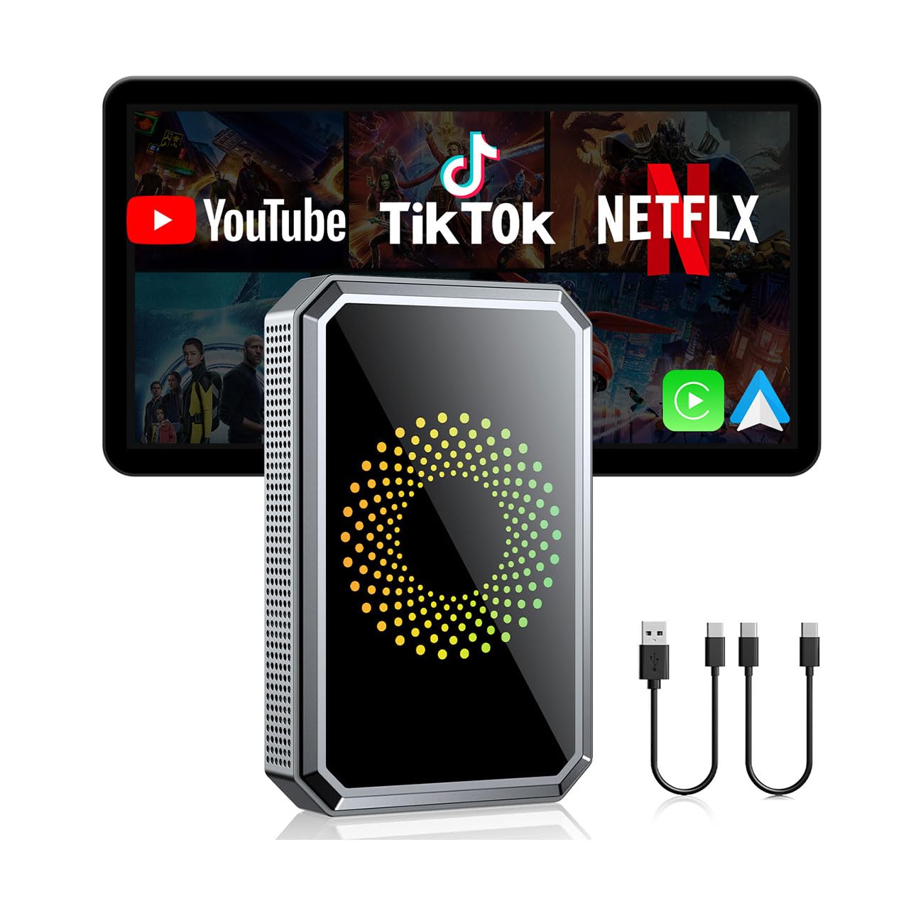 LAMTTO 3-in-1 Magic Video Box for Streaming Netflix/YouTube/TikTok, Wireless Carplay Adapter Dongle with USB Drive for OEM Wired