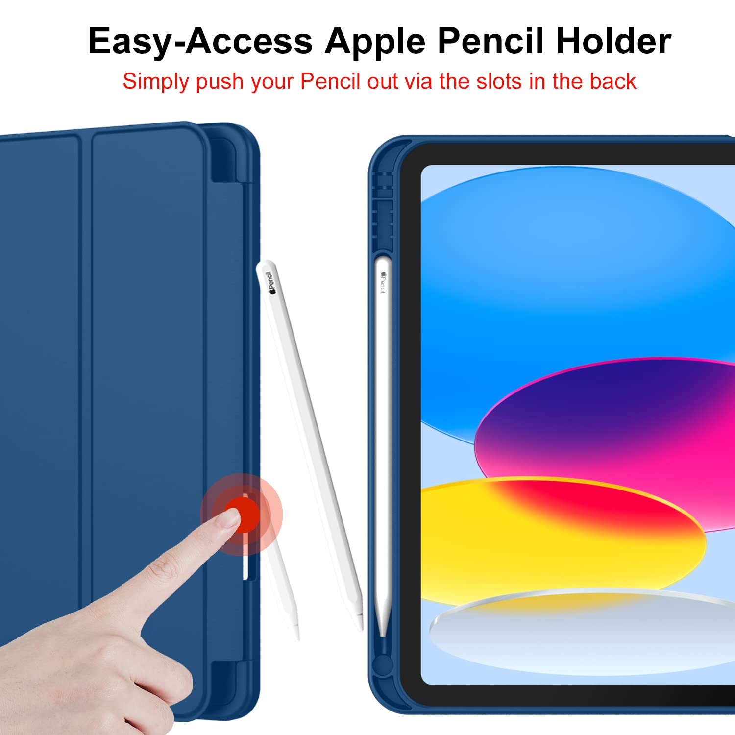 Imieet New Ipad (A16) 11Th Generation Case 11 Inch 2025, Ipad 10Th Generation Case 2022 10.9 Inch With Pencil Holder, Trifold Stand Smart Cover With Soft Tpu Back,Auto Wake/Sleep(Navy Blue)
