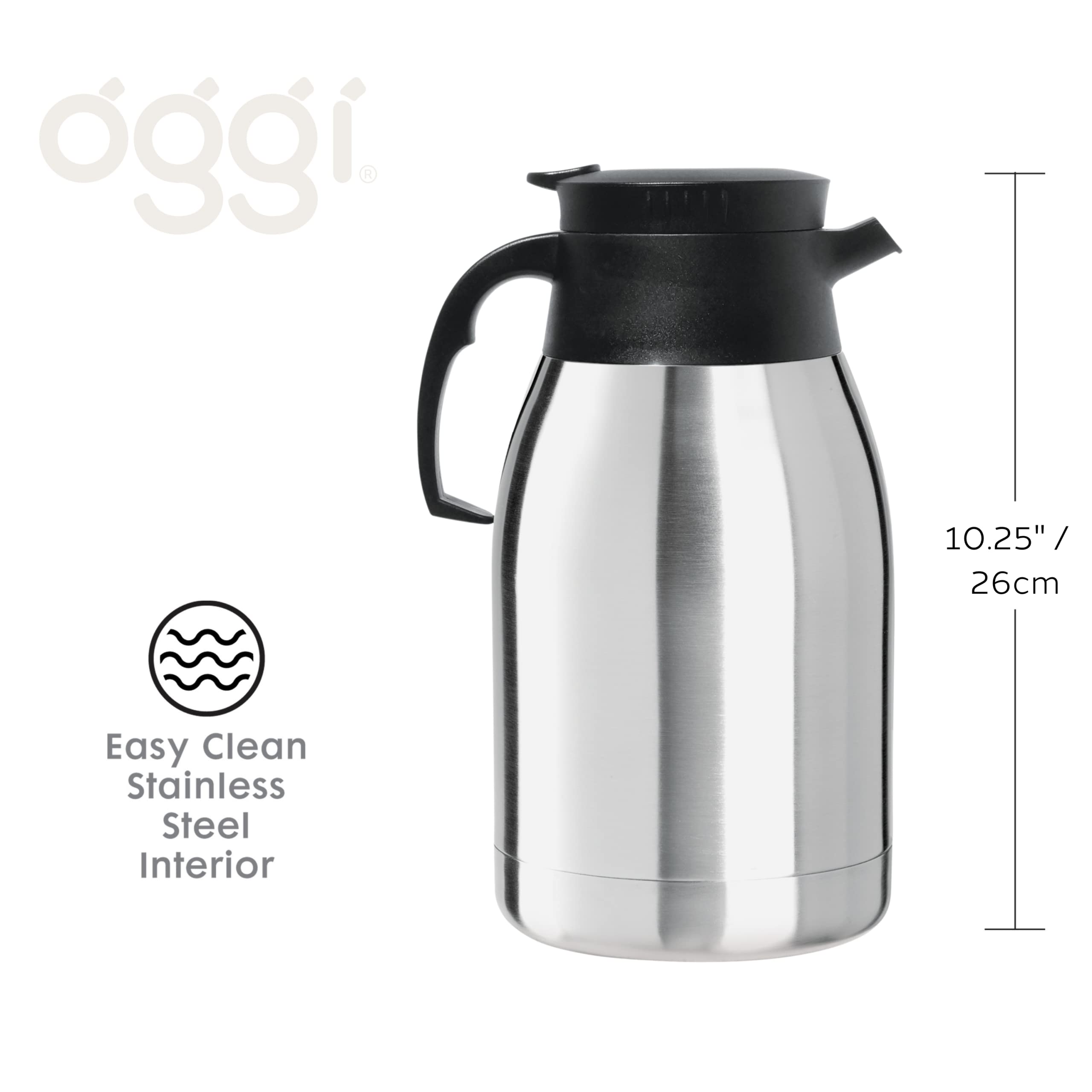 Oggi Coronado 68Oz Stainless Steel Thermal Coffee Carafe  Double Walled Vacuum Container W/Press Button Top, Insulated Coffee Ca