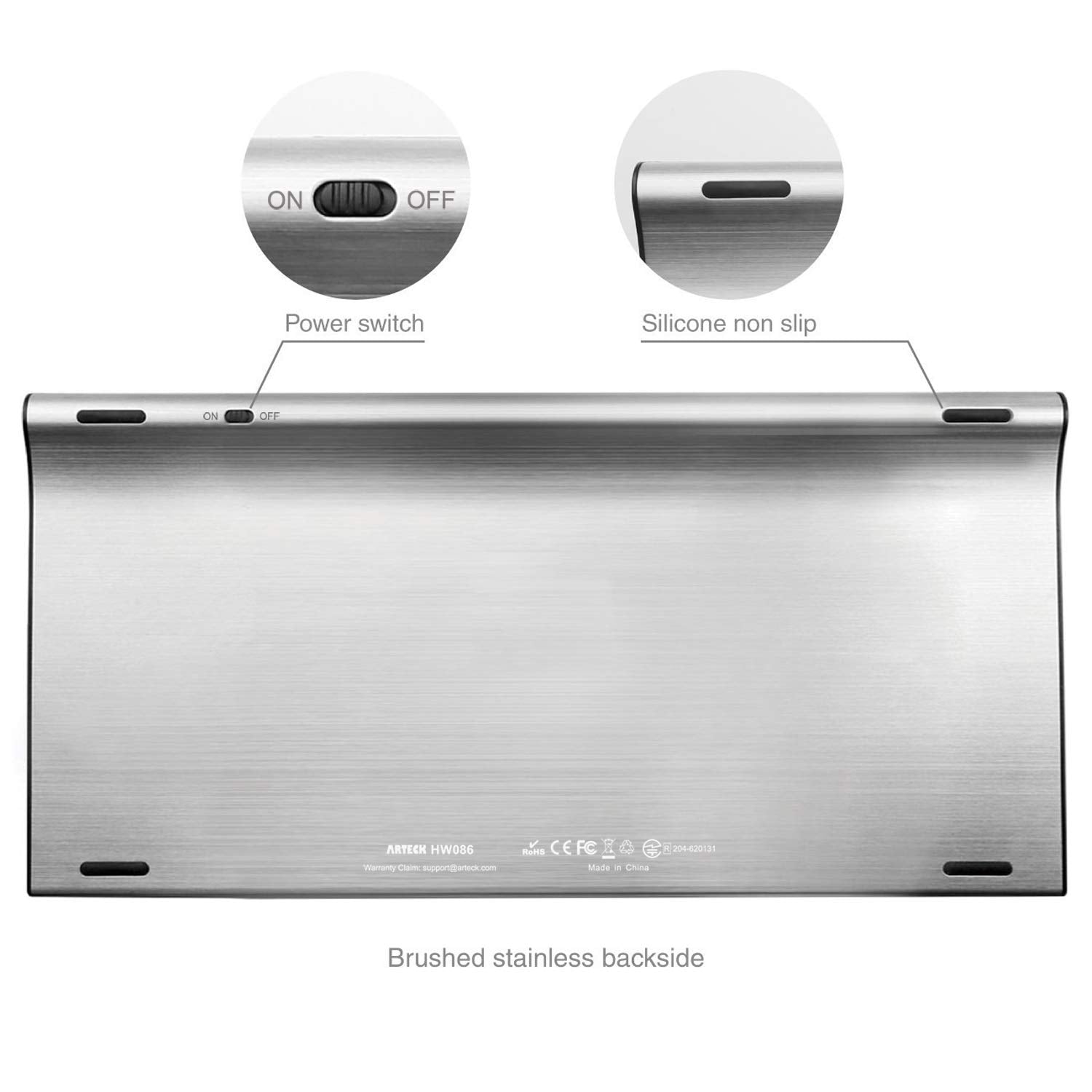 Arteck 2.4G Wireless Keyboard Stainless Steel Ultra Slim Keyboard For Computer/Desktop/Pc/Laptop/Surface/Smart Tv And Windows 11