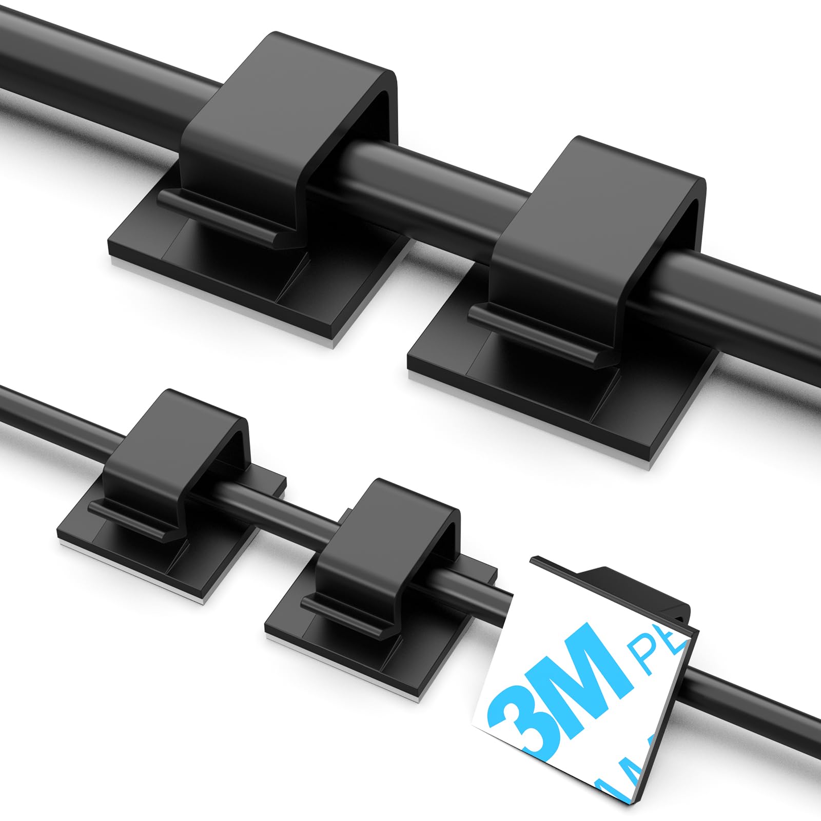 100 Pcs Adhesive Cable Clips Black (Small & Large), Upgraded Wire Holder For Wall Cord Organizer Cable Management Under Desk, Ou