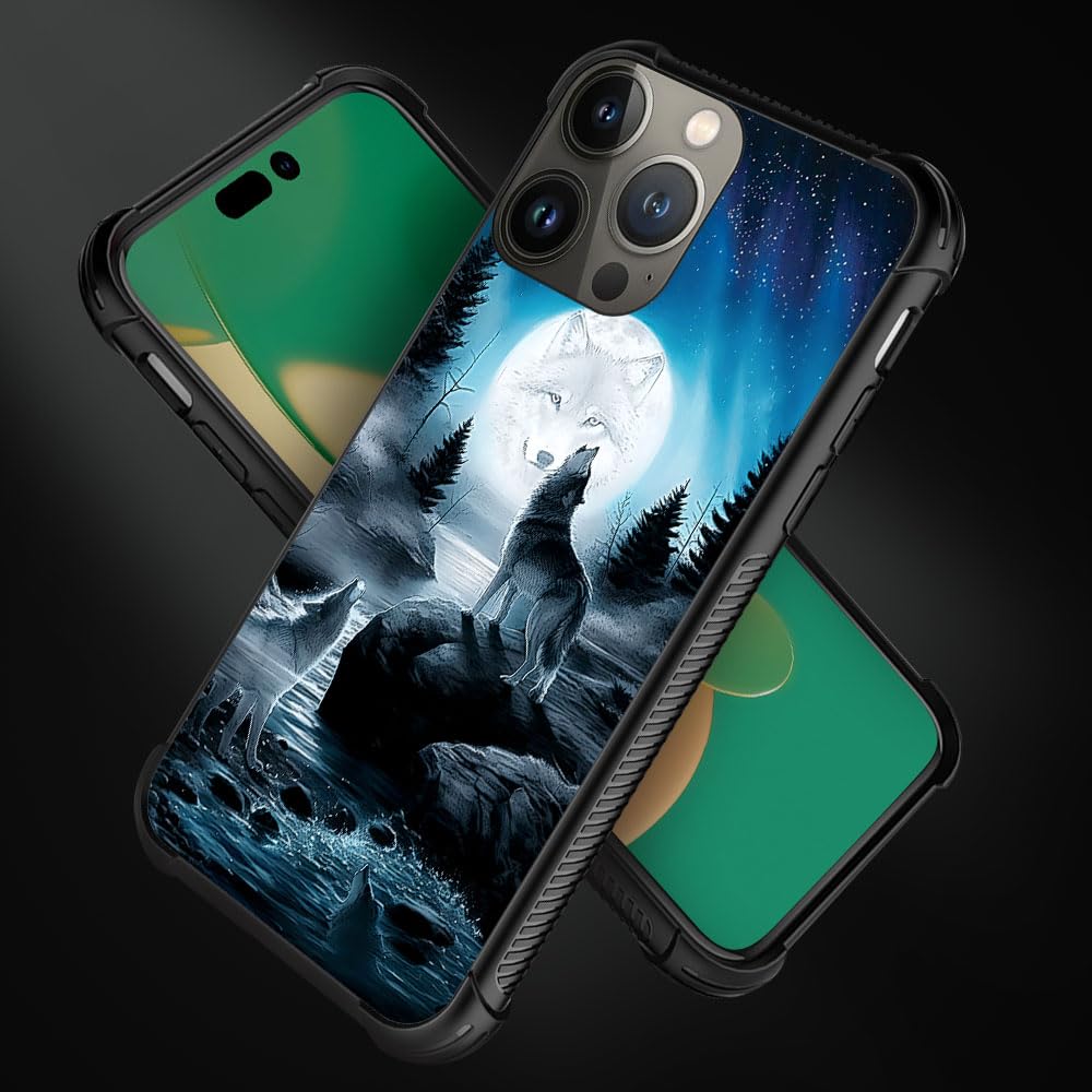 CARLOCA iPhone 13 Pro Case Shockproof Drop Protection Star Howling Wolfs Graphic Design