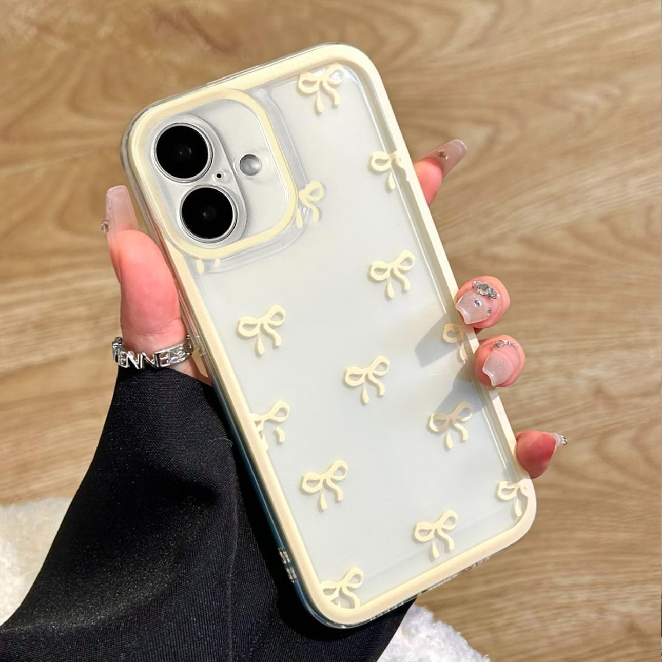 Eyzutak Case For Iphone 16, Clear Cute Ribbon Bowknot Pattern Aesthetic Transparent Phone Case Raised Camera Protection Stylish