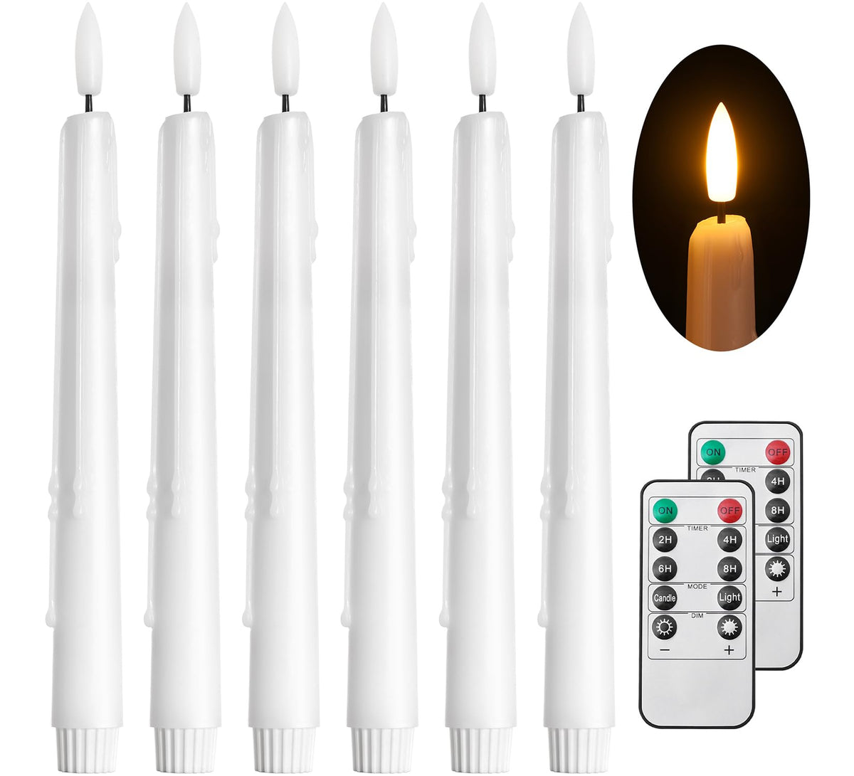 Stmarry White Flameless Taper Candles With Remote And Timer - 9.65 Inch Real Wax Led Candlesticks - Wax Drip Battery Operated Ta
