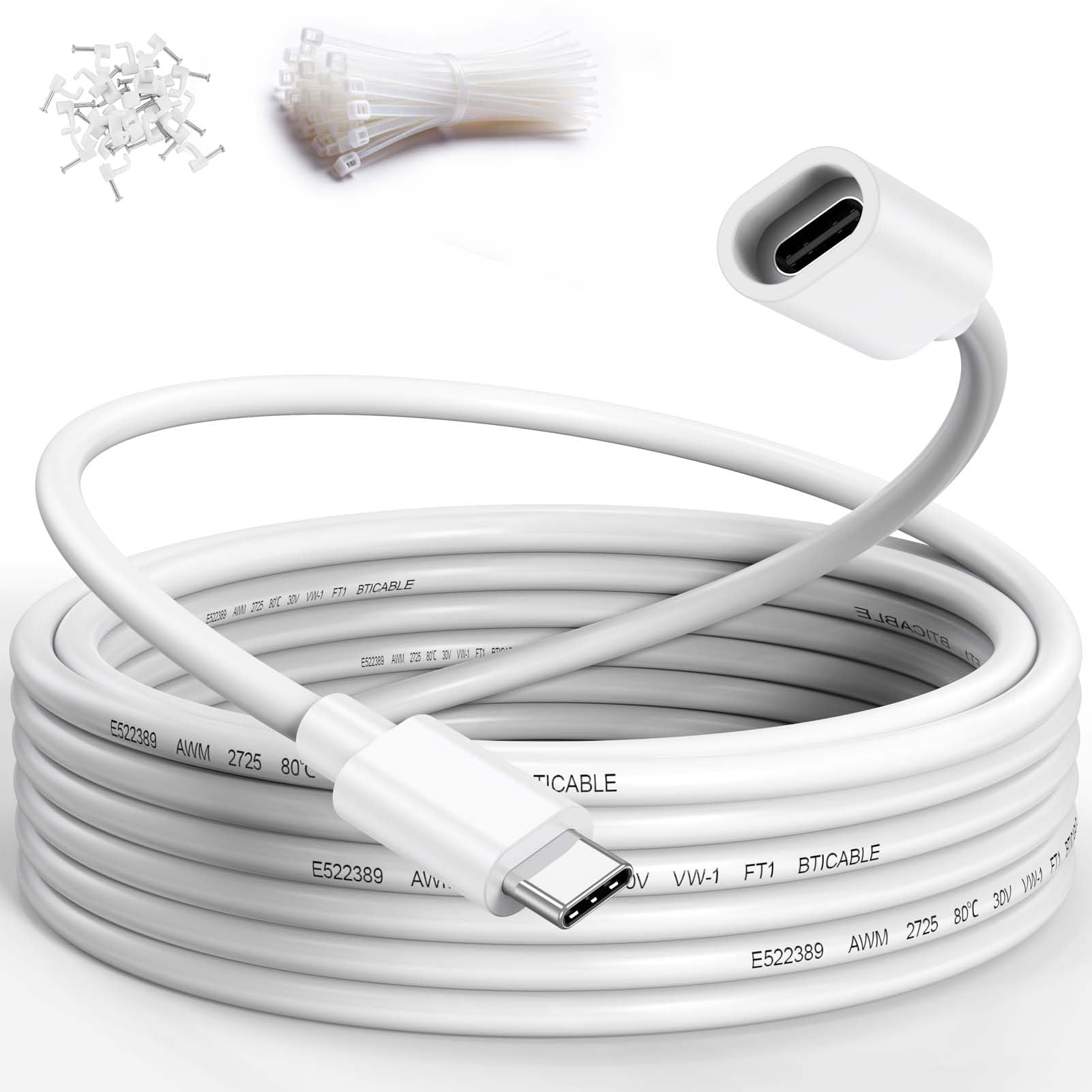 URELEGAN 25FT USB C Extension Cable for Ring Solar PanelWhite Waterproof
