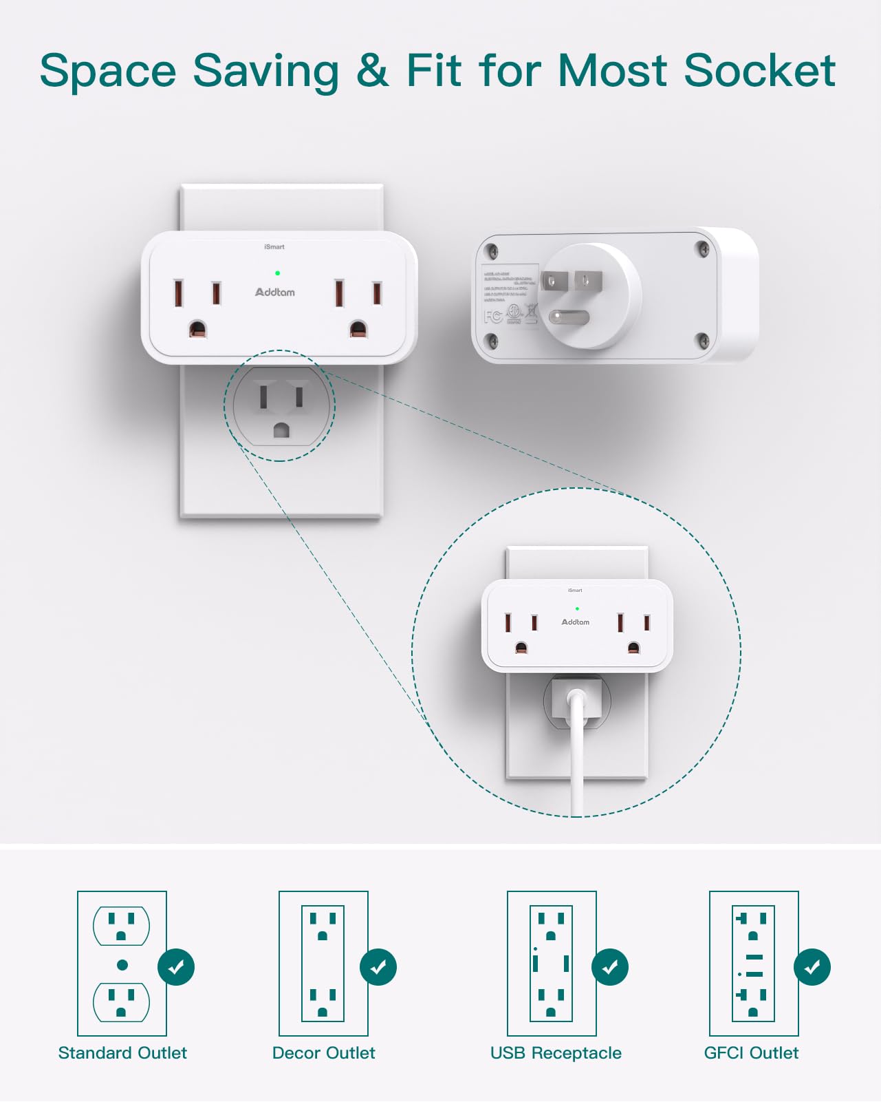 2 Pack Outlet Extender Multi Plug Outlet   Addtam 4 Ac Outlets 3 Usb Wall Charger (2 Usb C), 3 Sided Multiple Plug Adapter No Su