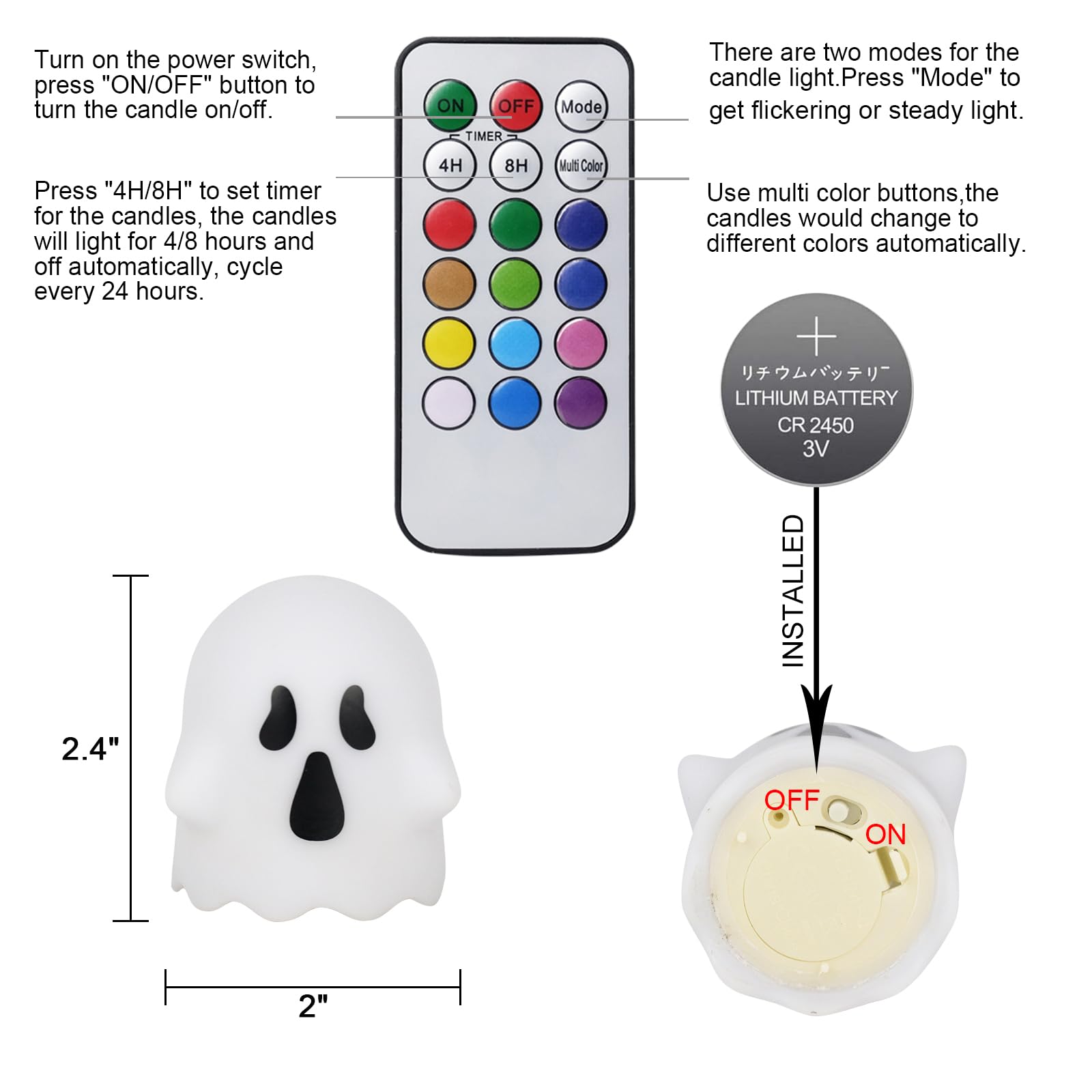 Wondise Halloween Flickering Flameless Candles With Remote And Timer, Color Changing Battery Operated Tea Lights Candles Spooky