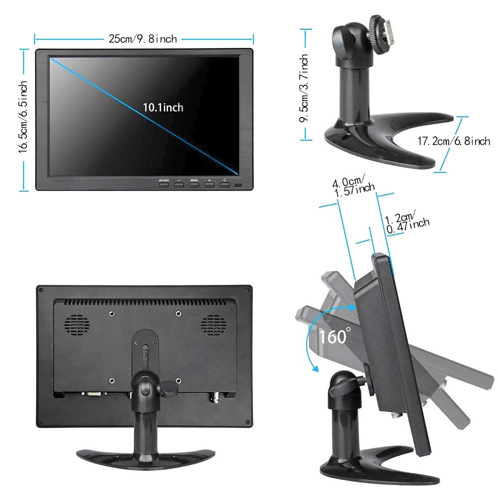 Loncevon 10 Inch Portable Hdmi Monitor Mini Vga Monitor Screen For Pc/Camera/Tv/Raspberry Pi/Gaming; 1024X600 Pixel Support 1920