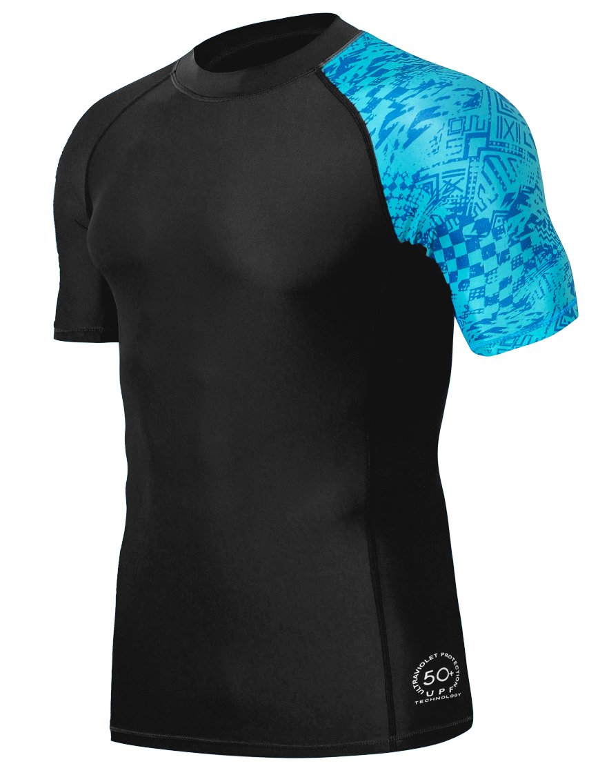 Huge Sports Mens Splice Uv Sun Protection Upf 50 Skins Rash Guard Short Sleeves(Blue Pictogram, 3Xl)