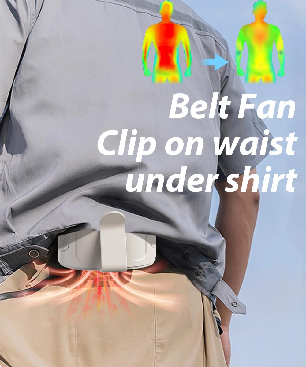 Barito Waist Fan Portable, Shirt Fan Rechargeable With 25H Battery Life, 4 Speed Powerful Belt Fan With 6600 Rpm Personal Cool C