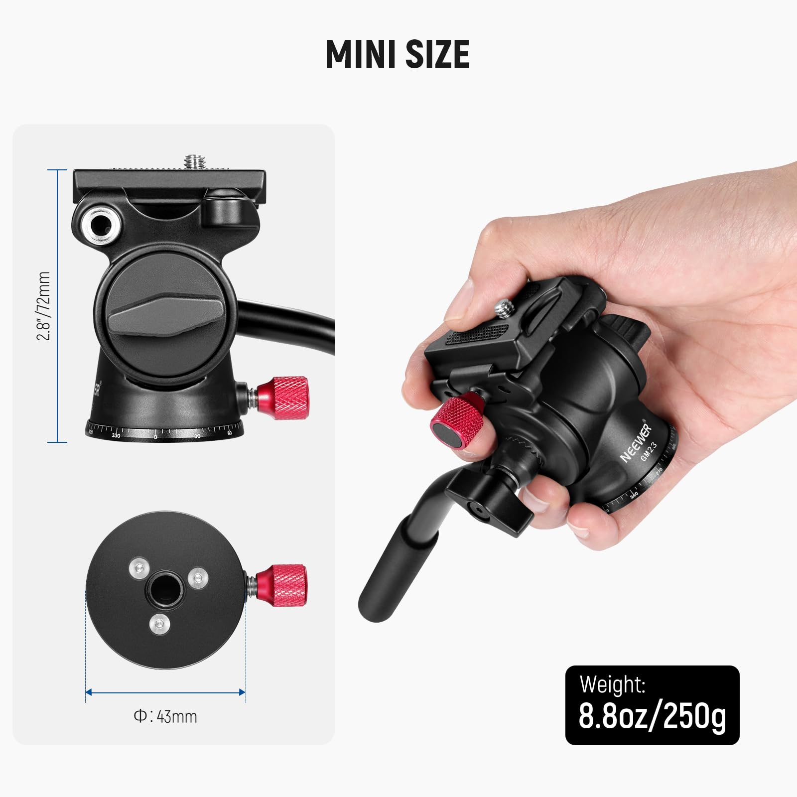 Neewer Fluid Tripod Head With Handle & Arca Type Quick Release, Aluminum Alloy Panorama Drag Pan Tilt Head With 43Mm Scaled Base