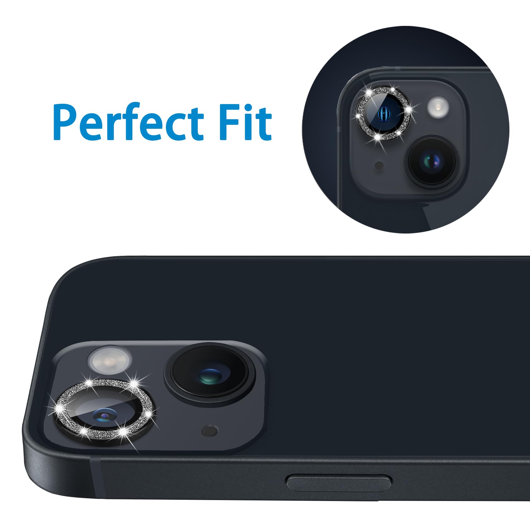 Hsefo Compatible With Iphone 13 Mini & 13 Camera Lens Protector, Bling Glitter 9H Tempered Glass Camera Cover Anti Scratch Shock