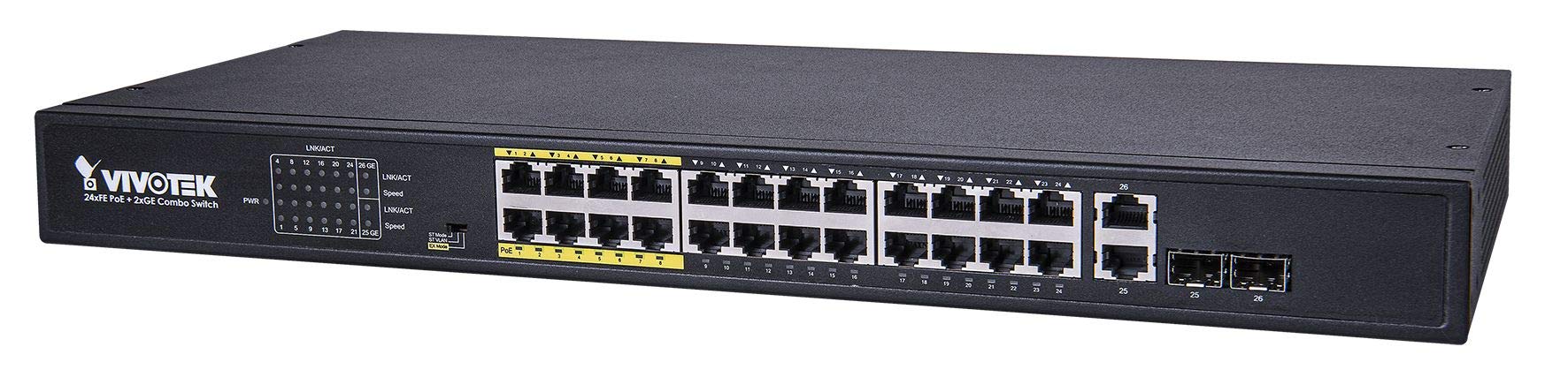 Vivotek SWT AWFGT260D380 Unmanaged PoE Switch 24xFE POE +2G COMBO 380W