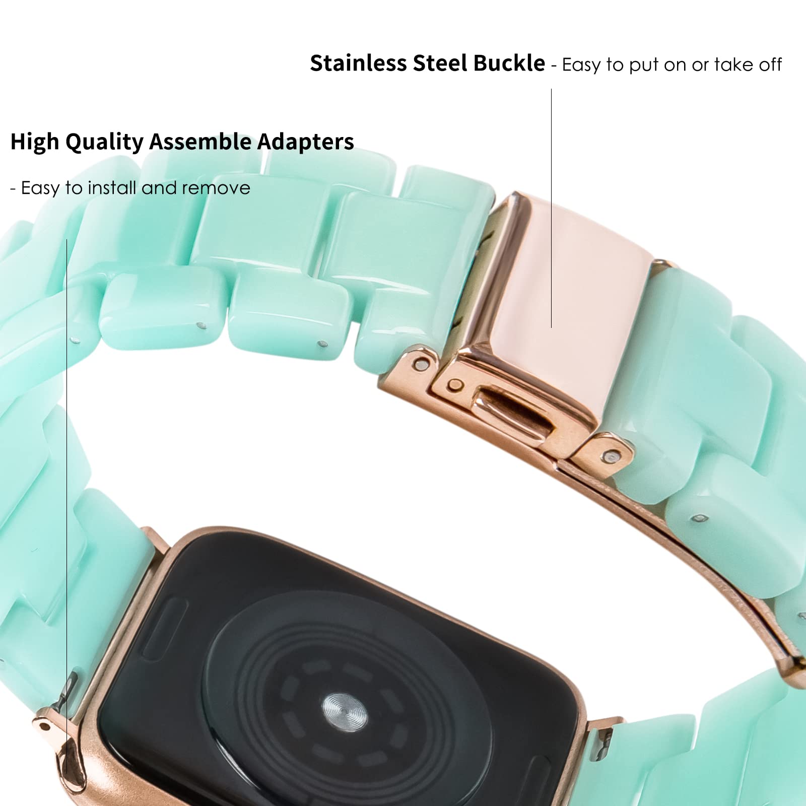 Hopo Compatible With Apple Watch Band Series Ultra Series 9 8 7 Series Se 6 5 4 3 2 1 Thin Light Resin Strap Bracelet With Stain