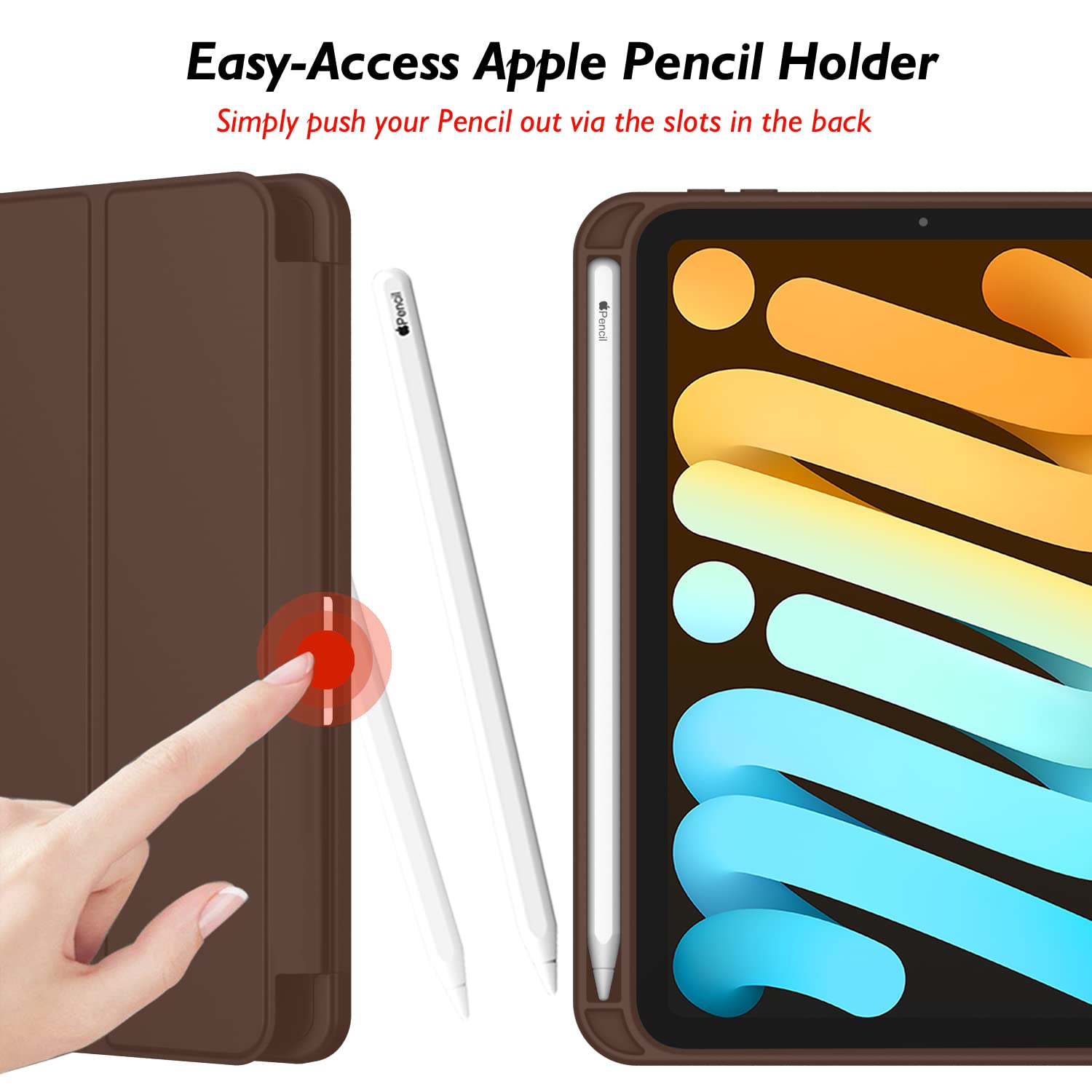 Imieet Ipad Mini 7 Case 2024 (A17 Pro), Ipad Mini 6 Case (8.3 Inch,2021 Model), Ipad Mini 7Th/6Th Generation Case With Pencil Holder, Trifold Stand Smart Case With Soft Tpu Back,Chocolate