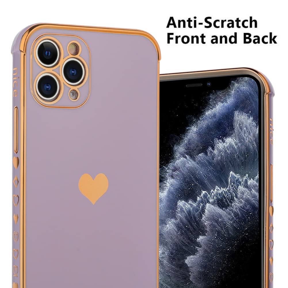 Kanghar Iphone 11 Pro Case For Women Girl, Plating Edge Cute Love Heart Soft Tpu Bumper With 4 Corners Shockproof Protection Pho