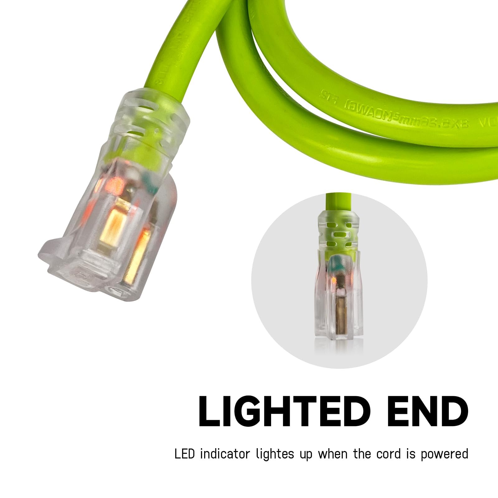 Ep 50 Ft Lighted Outdoor Extension Cord   10/3 Sjtw Heavy Duty Green Extension Cable With 3 Prong Grounded Plug For Safety, Ul L