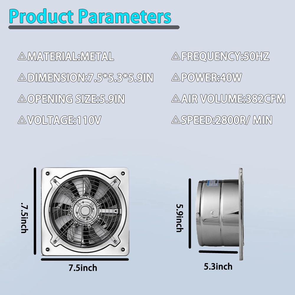Rlozui 6 Inch Exhaust Fan, 382Cfm Wall Mounted Vent Fans, Ventilation Fan Bathroom Garage Attic Exhaust Fan Ceiling And Wall Mou