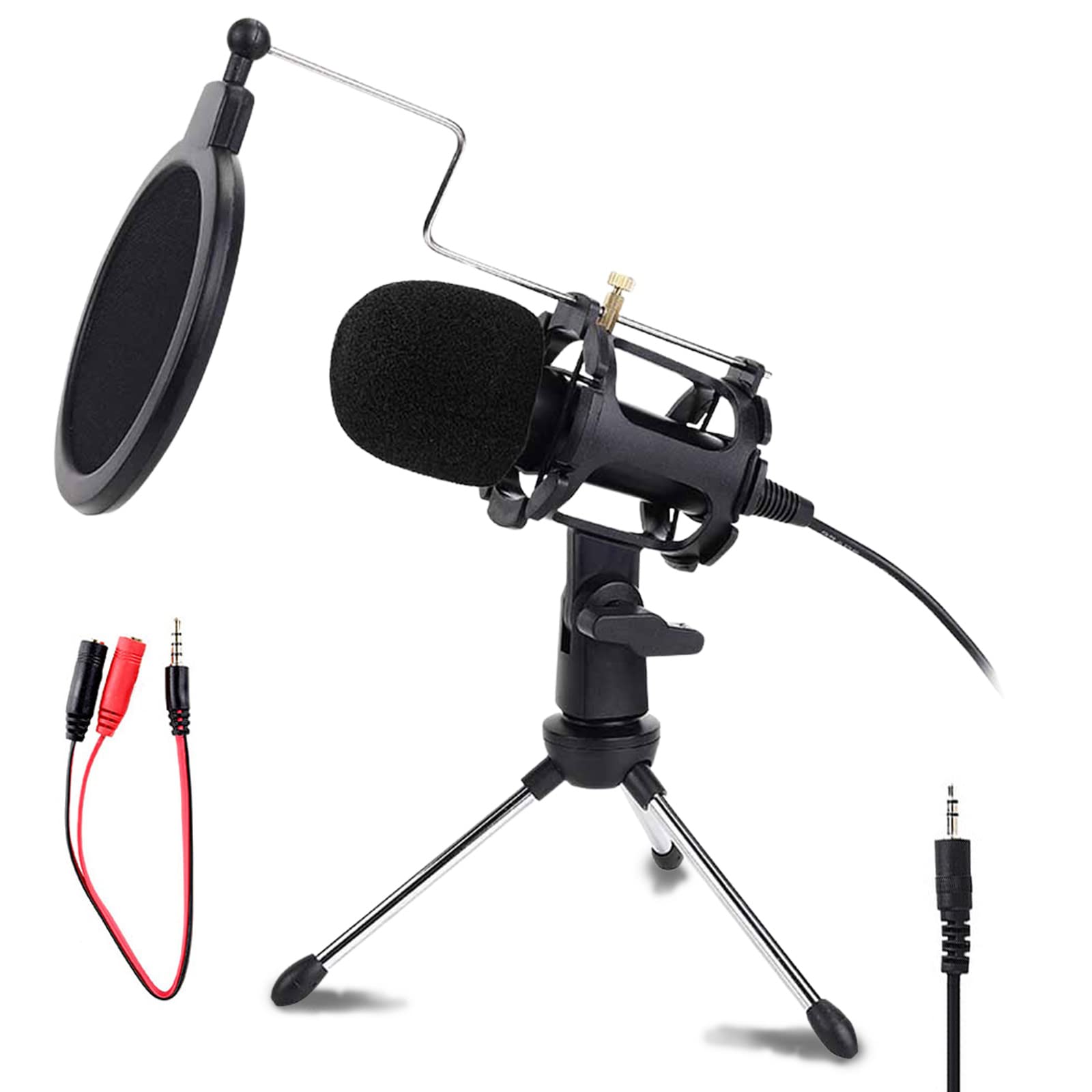 Japard Gaming USB Microphone for PC High Sensitivity, Mini Condenser 3.5 mm Plug, Broadcast Music Recording Set for Computer Mee