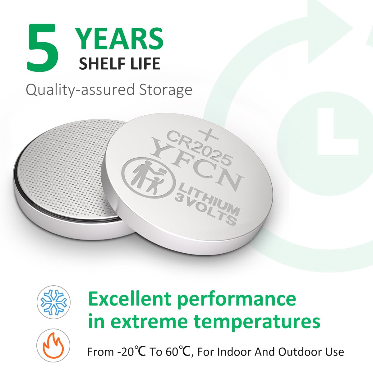 Yfcn Cr2025 Battery 3V Lithium Battery 10 Count Pack Cr2025 Batteries For Key Fobs, Remote Control, Led Candles, Thermometers -