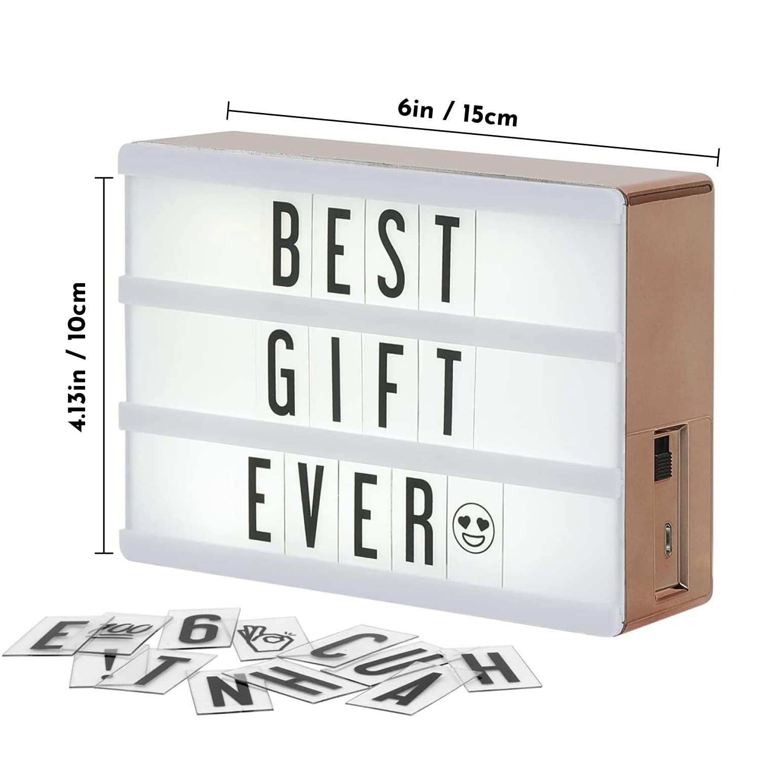 My Cinema Lightbox   Rose Gold Light Box, 4X6 Inches   Micro Led Marquee Light Box For Kids With 100 Letters, Numbers And Emojis