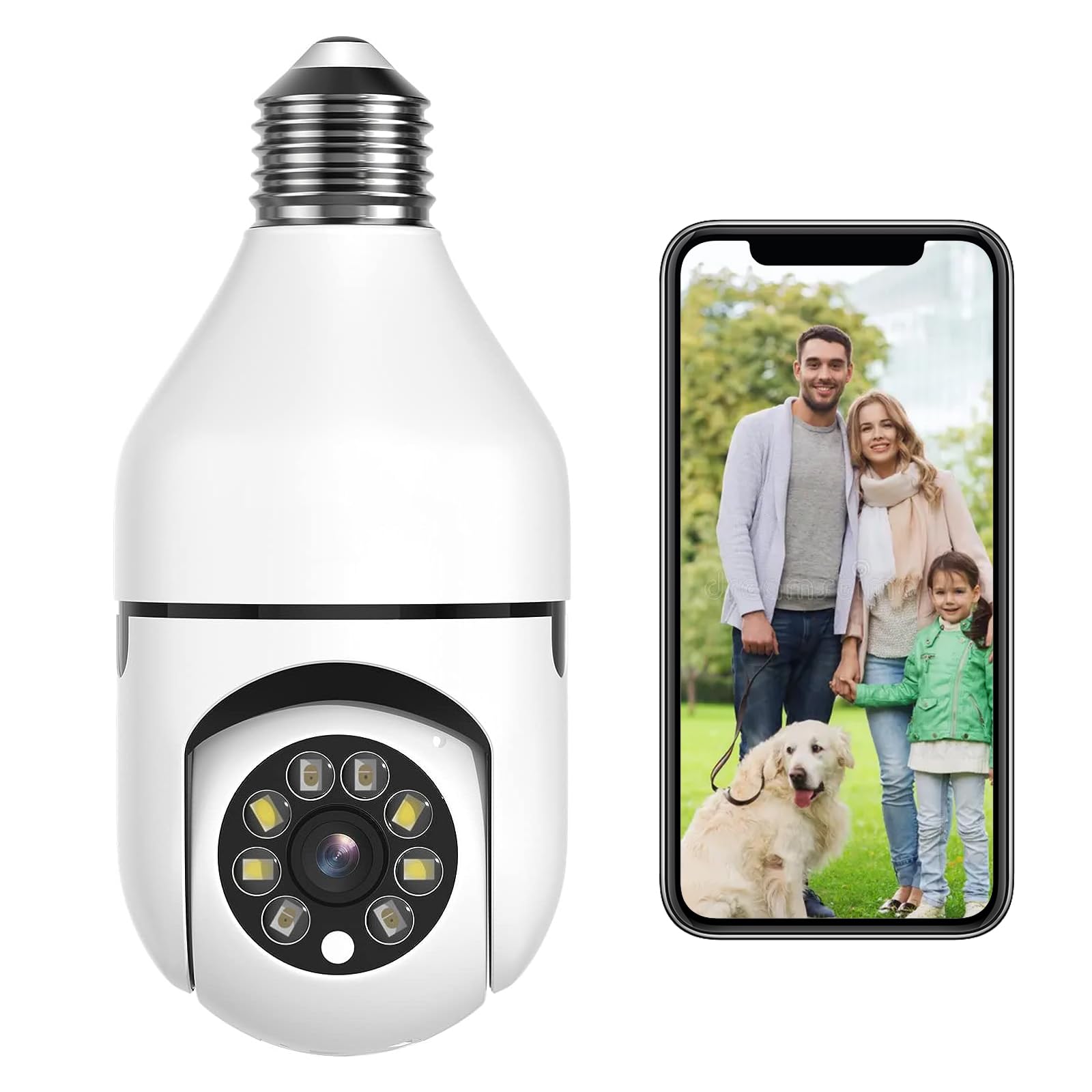 Dosilkc 2K Light Bulb Security Camera, 2.4GHz/5GHz WiFi Lightbulb Cameras for Home Security, E27 Light Socket Easy Installation 